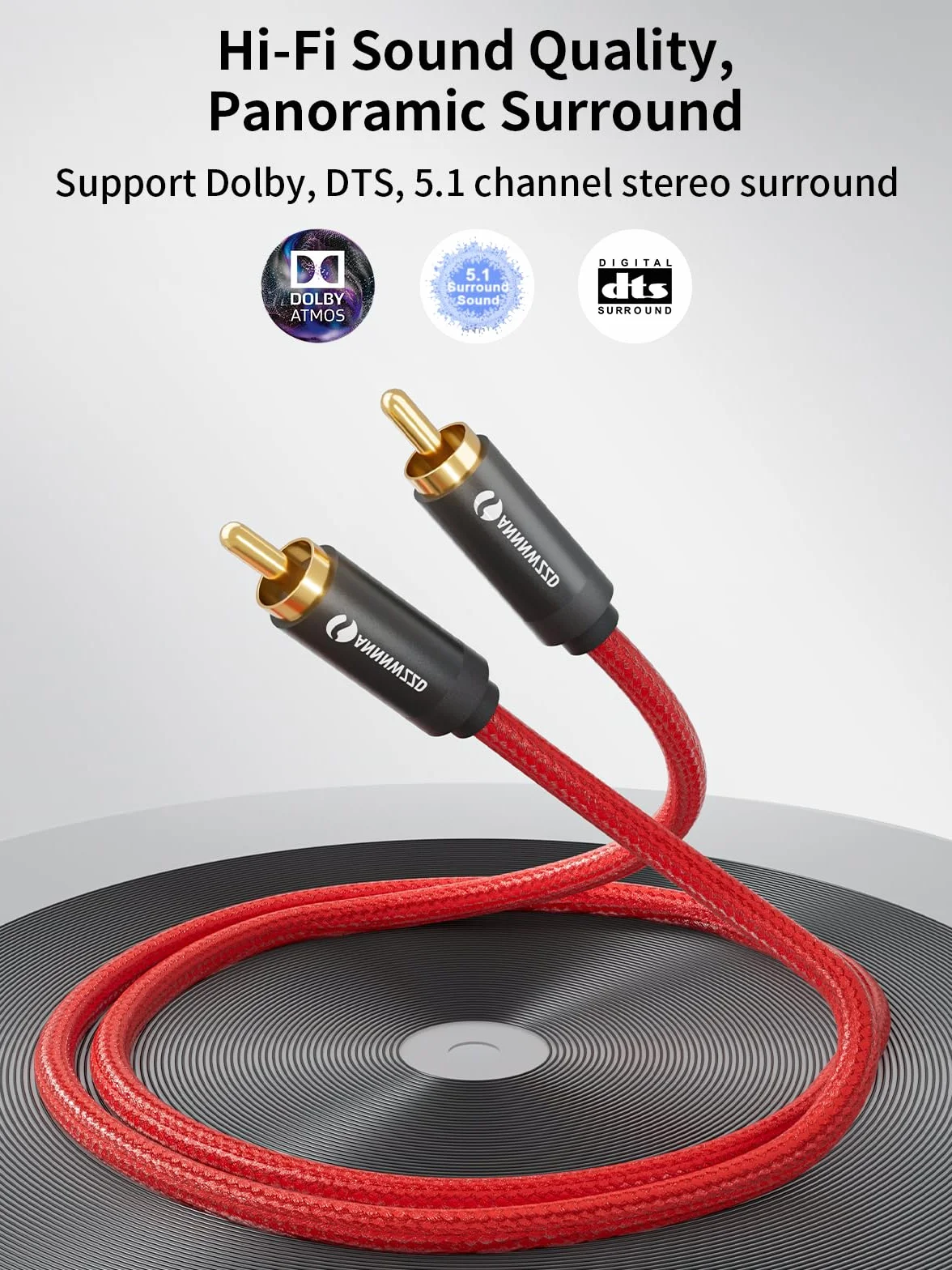 ANNNWZZD Cavo Coassiale Audio Subwoofer Placcati Oro per Ricevitori AV, Amplificatori Hi-Fi, Altoparlanti 2M