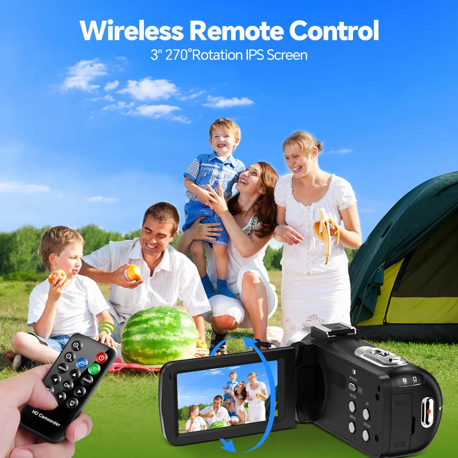 Videocamera 4K, 42MP Vlog Camera con Zoom Digitale 18x e Display Rotabile 3 Pollici 270° - Videocamera Digitale con Luce LED, Funzione Webcam, 2 Batterie, Scheda SD 32GB e Telecomando