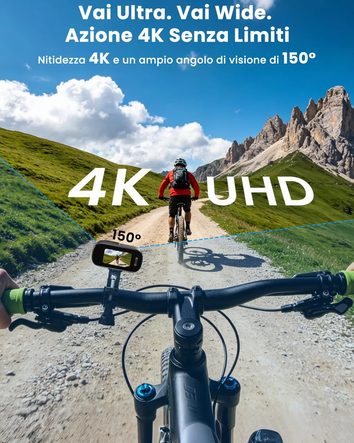 Action Cam, Body Cam 4K 64 GB, Mini Action Cam, Telecamera Moto con Batteria da 1200 mAh(240min), Mini Camera Impermeabile IP65, Compatta Telecamera per Moto Vlogging