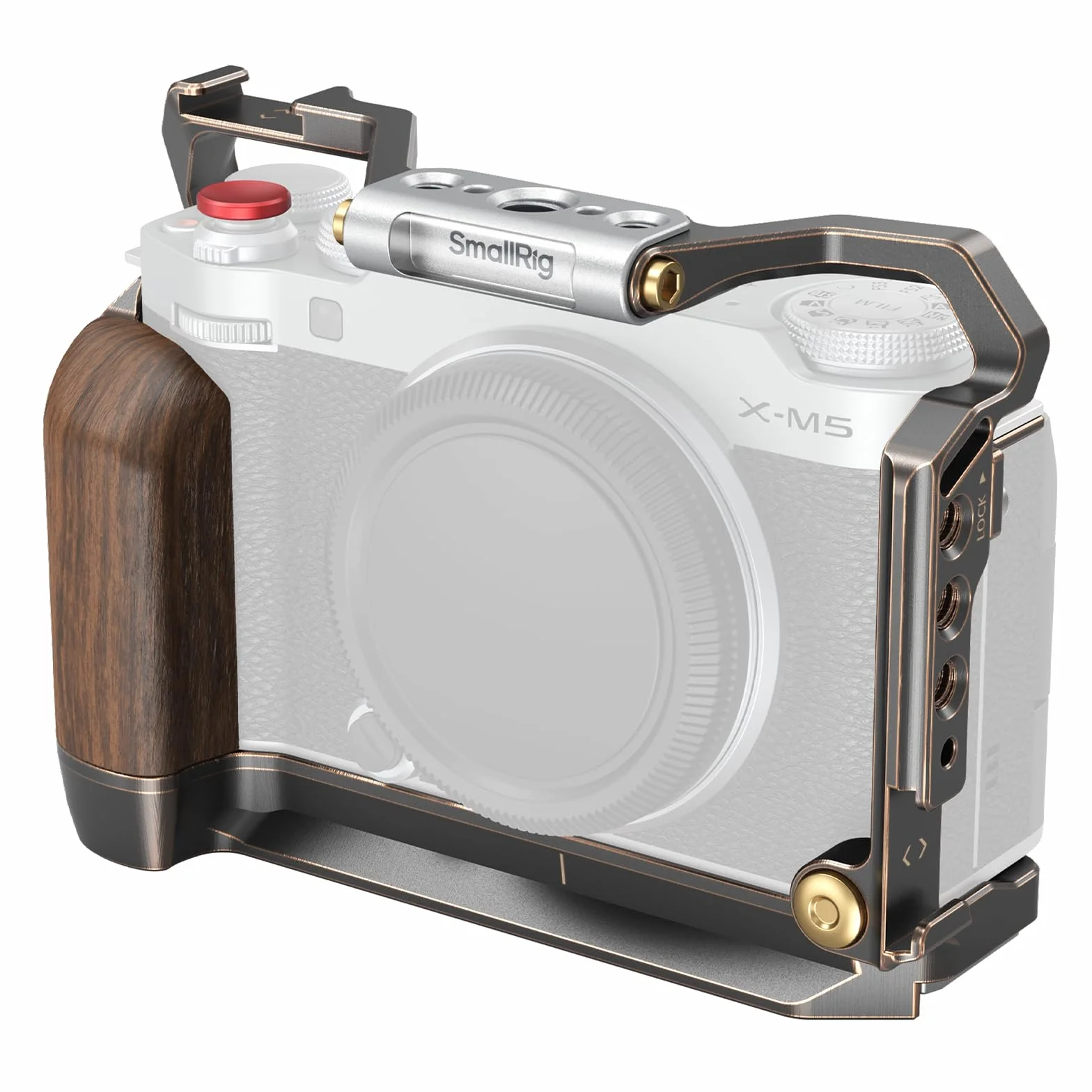 SMALLRIG X-M5 "Retro" Cage per FUJIFILM X-M5, con Impugnatura in Legno Integrata e Piastra a Sgancio Rapido per Arca, Include Parabrezza/Copertura Slitta a Contatto caldo/Pulsante di Scatto - 4892