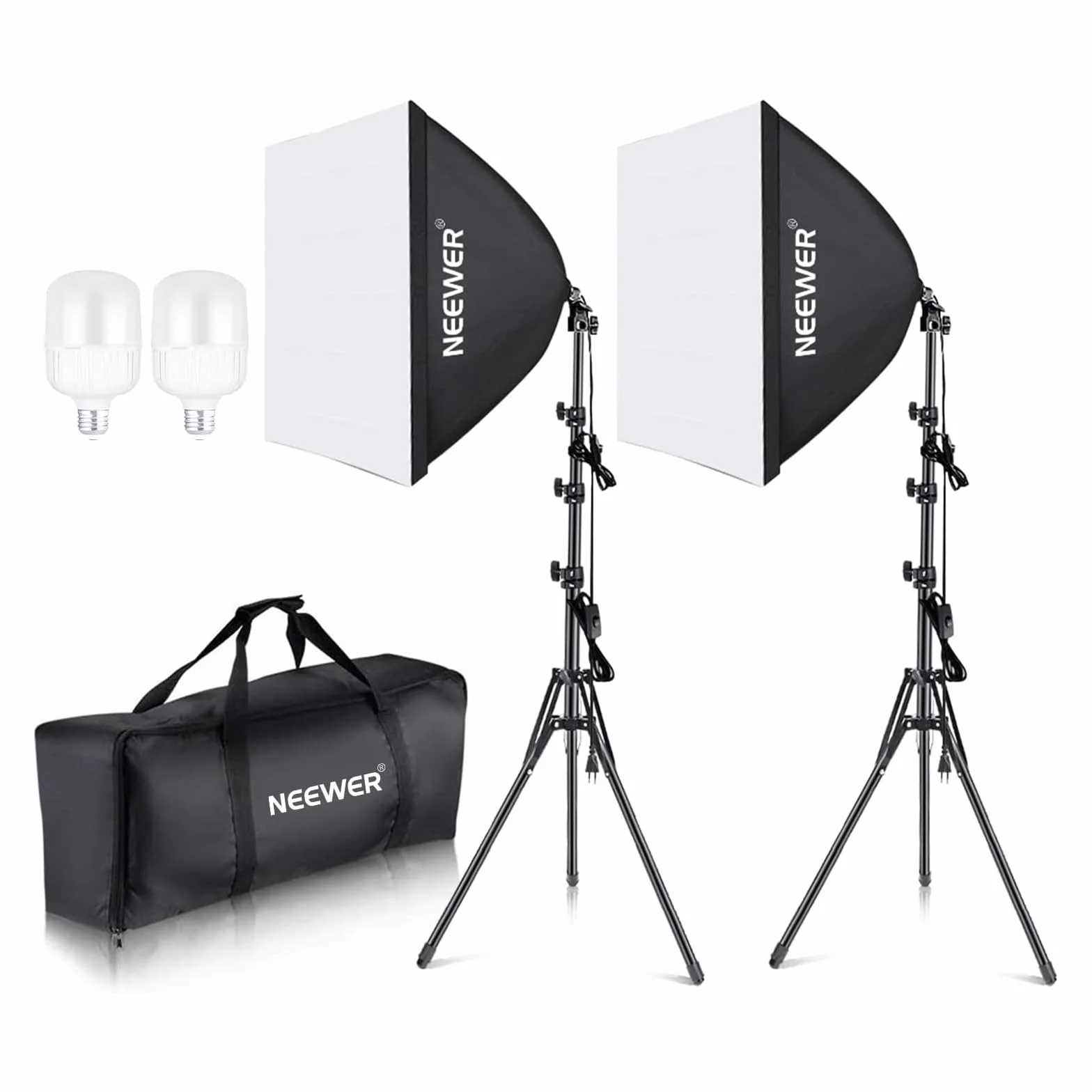 NEEWER 700W Equivalente Softbox Kit Illuminazione, Confezione da 2 5700K Lampadine a LED, 24" x24" Softbox con Presa E27, Kit Illuminazione Continua per Fotografia Attrezzatura da Studio Fotografico