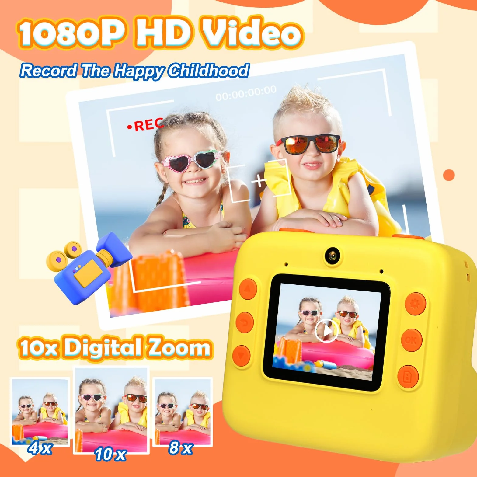 Fotocamera a colori per bambini con stampa istantanea, 1080P 4800W doppia fotocamera con scheda TF 32 GB, fotocamera digitale giocattolo videocamera regalo compleanno Natale per ragazzi ragazze