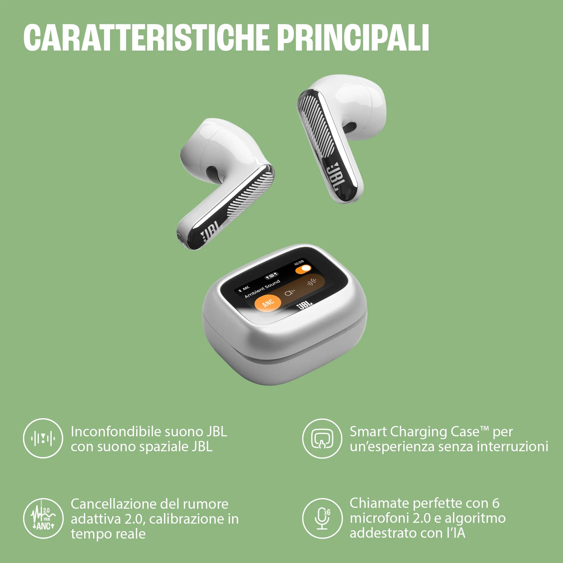 JBL Live Flex 4, Auricolari Wireless con Cancellazione Adattiva del Rumore, Bluetooth, Autonomia di 50 Ore, Impermeabilità IP54, Smart Charging Case, Nero