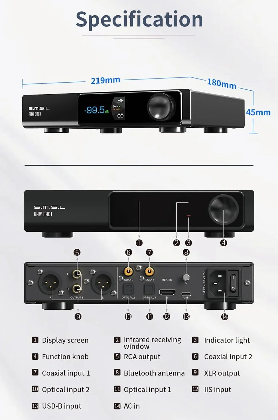 S.M.S.L RAW-DAC1 Decoder MQA-CD AK4191+AK4499EX Supporto LDAC XU316 32bit/768kHz DSD512 DAC