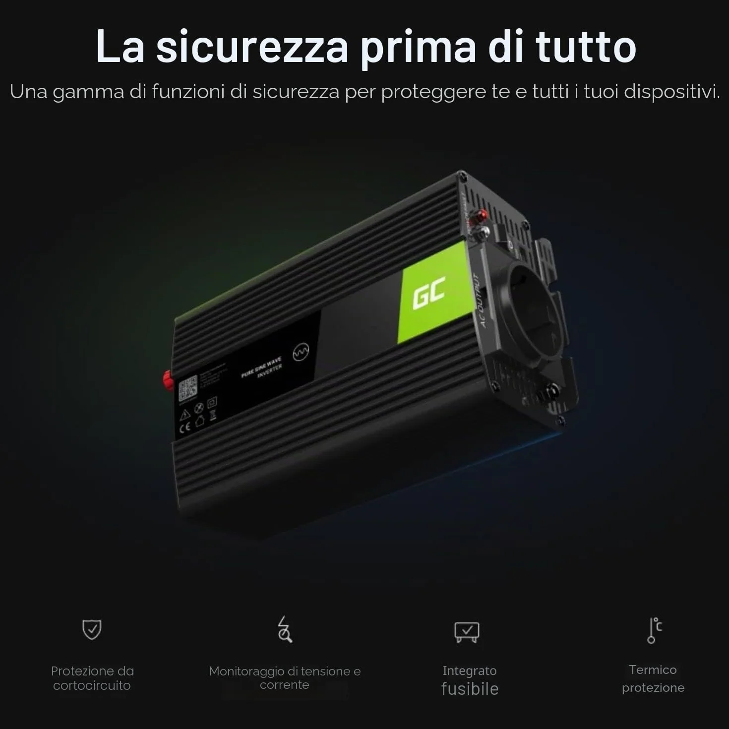 Green Cell 300W/600W 12V 220V/230V Onda Pura Inverter Invertitore di Tensione Fotovoltaico per Camper Auto Convertitore di Potenza