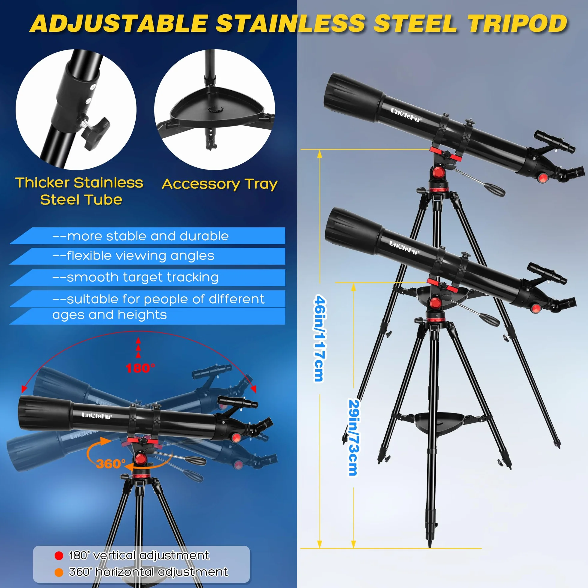 Telescopio per astronomia adulti principianti, 36X-450X, telescopi astronomici rifrattori portatili professionali da 90mm di apertura/900mm con treppiede&adattatore per telefono&borsa da trasporto
