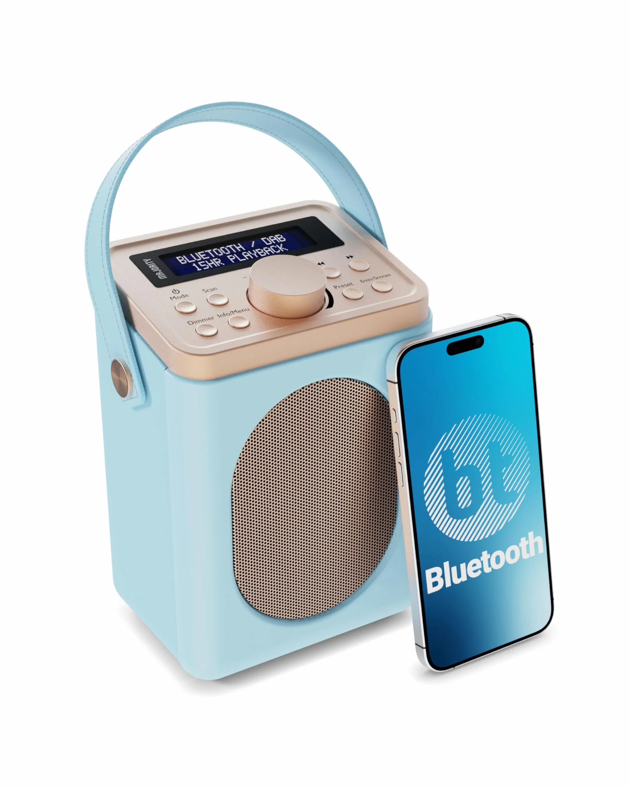 Majority Little Shelford Radio DAB+ DAB FM Bluetooth Portatile Alimentata a Batteria Doppio Allarme Blu