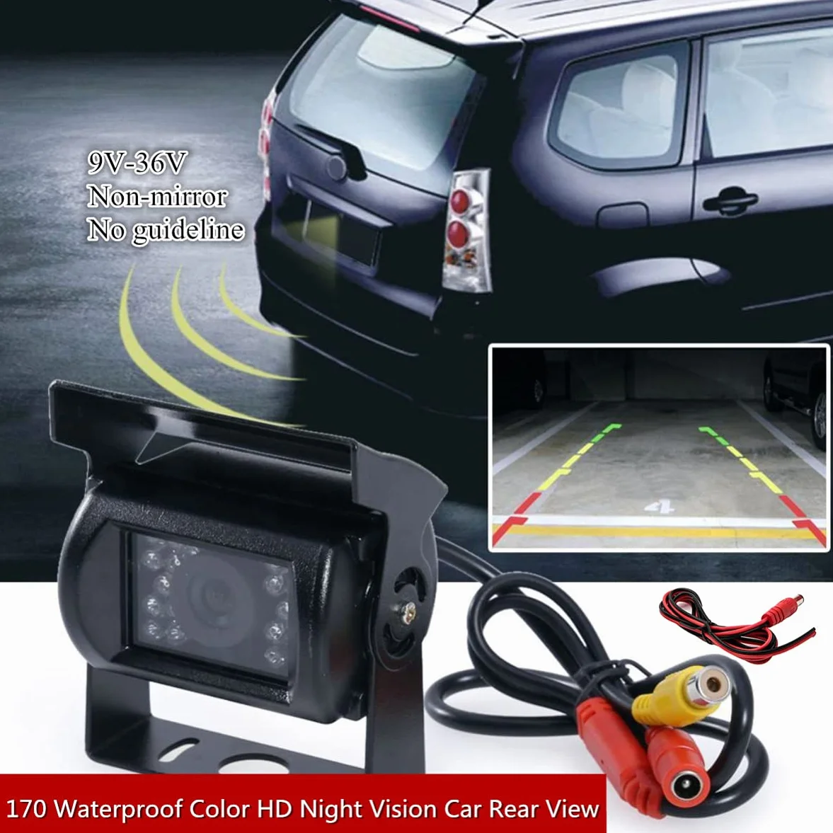 Telecamera per retromarcia per auto, telecamera di backup HD 9V-36V, telecamera CCD per vista frontale impermeabile per autobus per rimorchi per camion con visione notturna a 18 LED IR