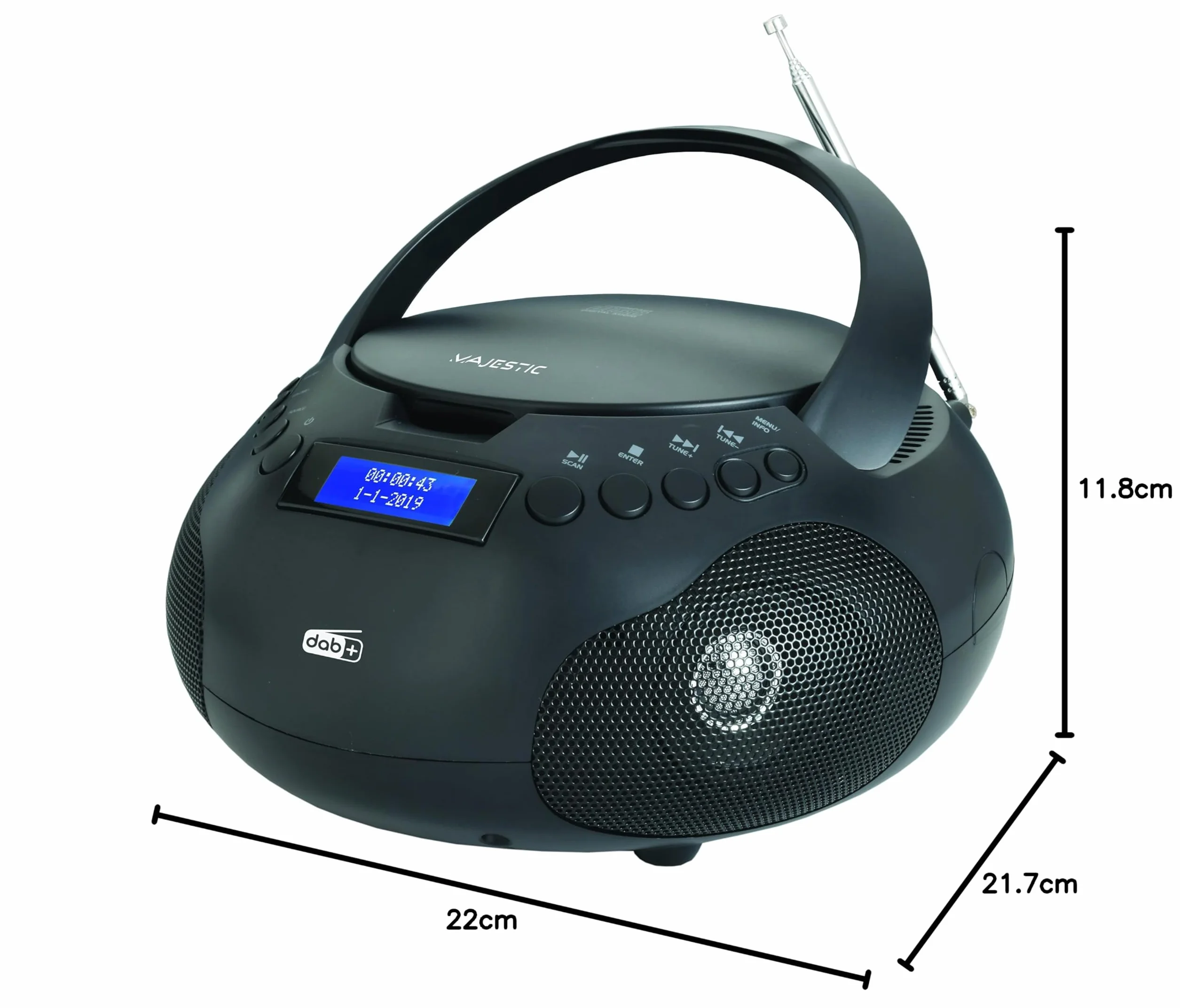 Majestic AH 264 DAB - Boom Box Portatile con Lettore CD, Radio DAB e FM, Ingresso AUX-IN, Nero