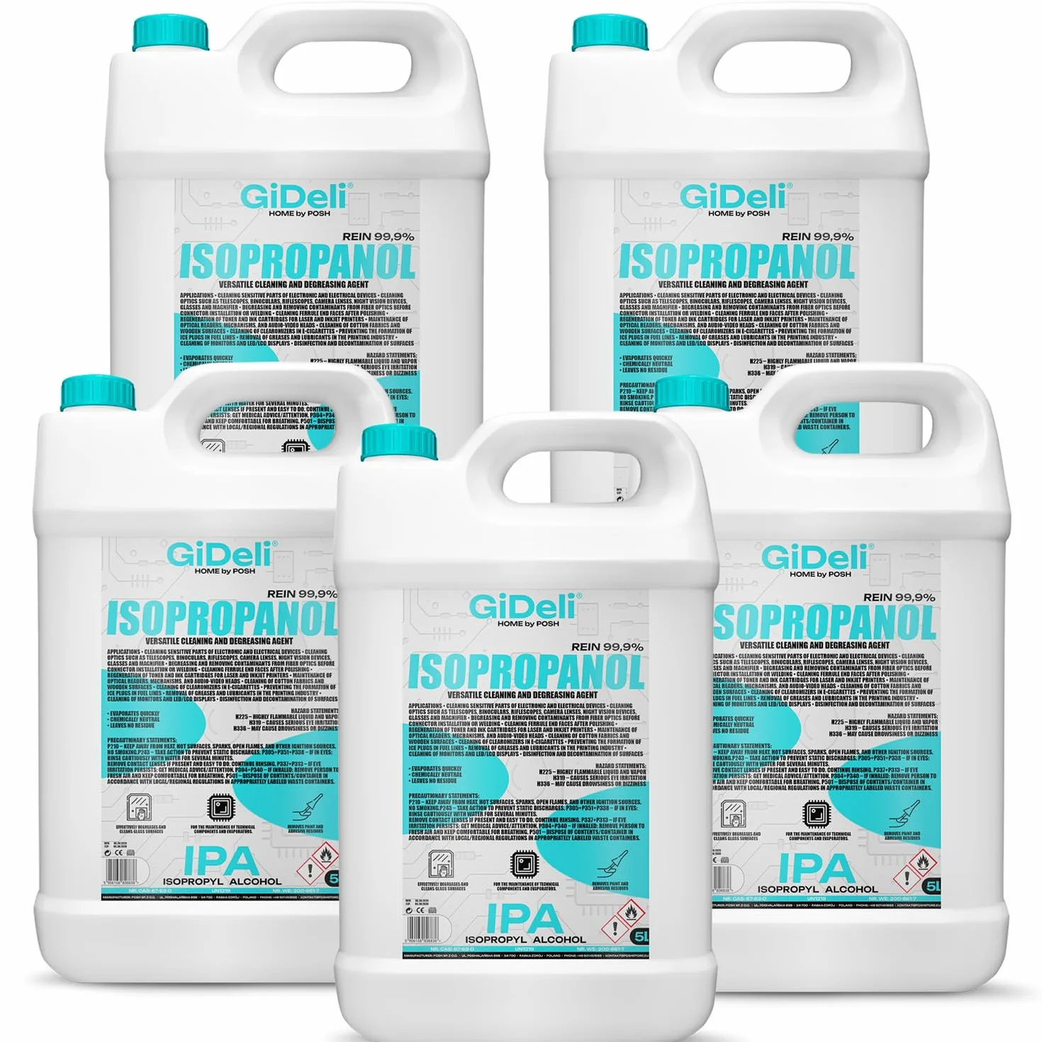 GiDeli Isopropanolo 99,9% 25 litri di alcool isopropilico ad alta percentuale di alcool per pulizia di componenti elettronici, lenti e schermi, pulizia di resine con stampa 3D
