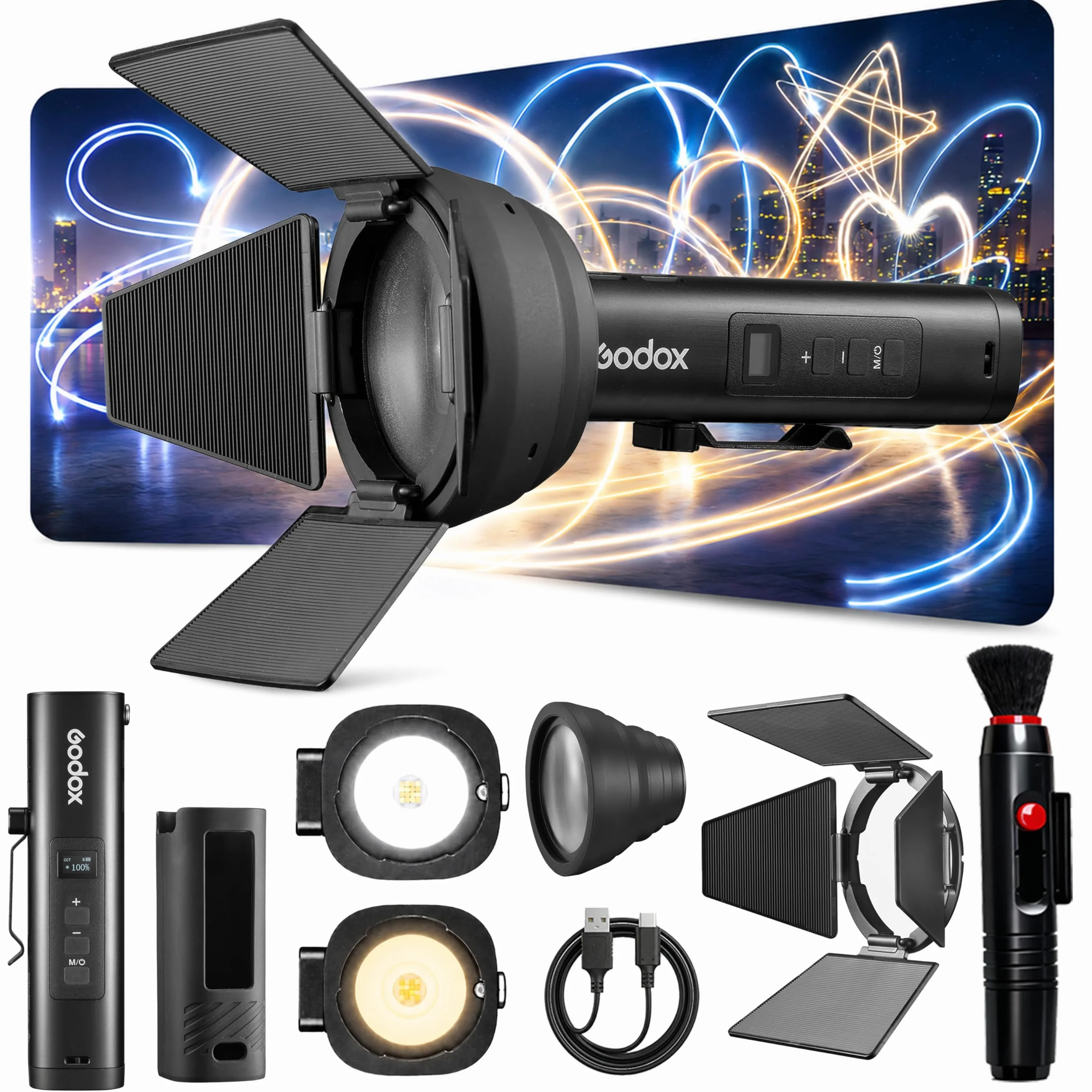 Godox FL15Bi Luce Video LED Bicolore Portatile, 2800K-6500K, 25600 Lux @0.5m, CRI 97 TLCI 98, Batteria Integrata 4750mAh, USB-C, 11 Effetti FX, Controllo App, IP54 per Video Ritratto Content Creation
