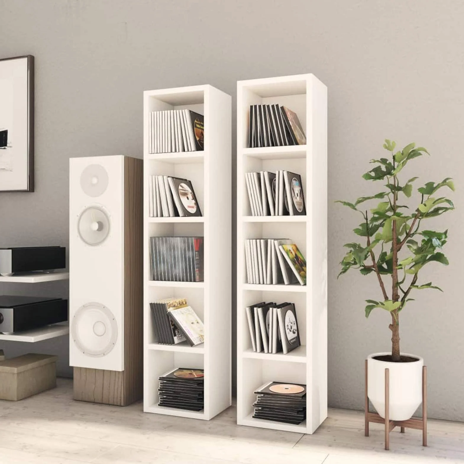 Scaffali Porta CD 2 pz,Dvd archiviazione Porta Dvd a Colonna Scaffali Porta CD,Mobili,Armadietti e portaoggetti, armadietti per Supporti multimediali,Bianchi 21x16x93,5 cm Legno Multistrato