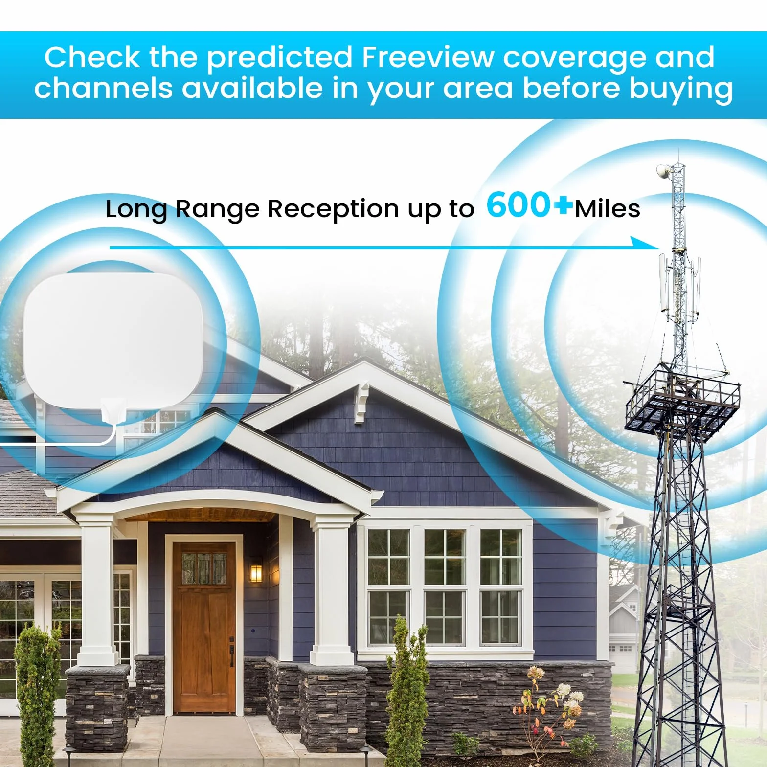 2026 Antenna TV Interna Potente Aggiornata, 600Km+ Antenna TV da Interno A Lunga Distanza, 360° Ricezione HD de Canali Locali, Compatibile Con Smart E Vecchie TVs, Cavo Coassiale Da 10M