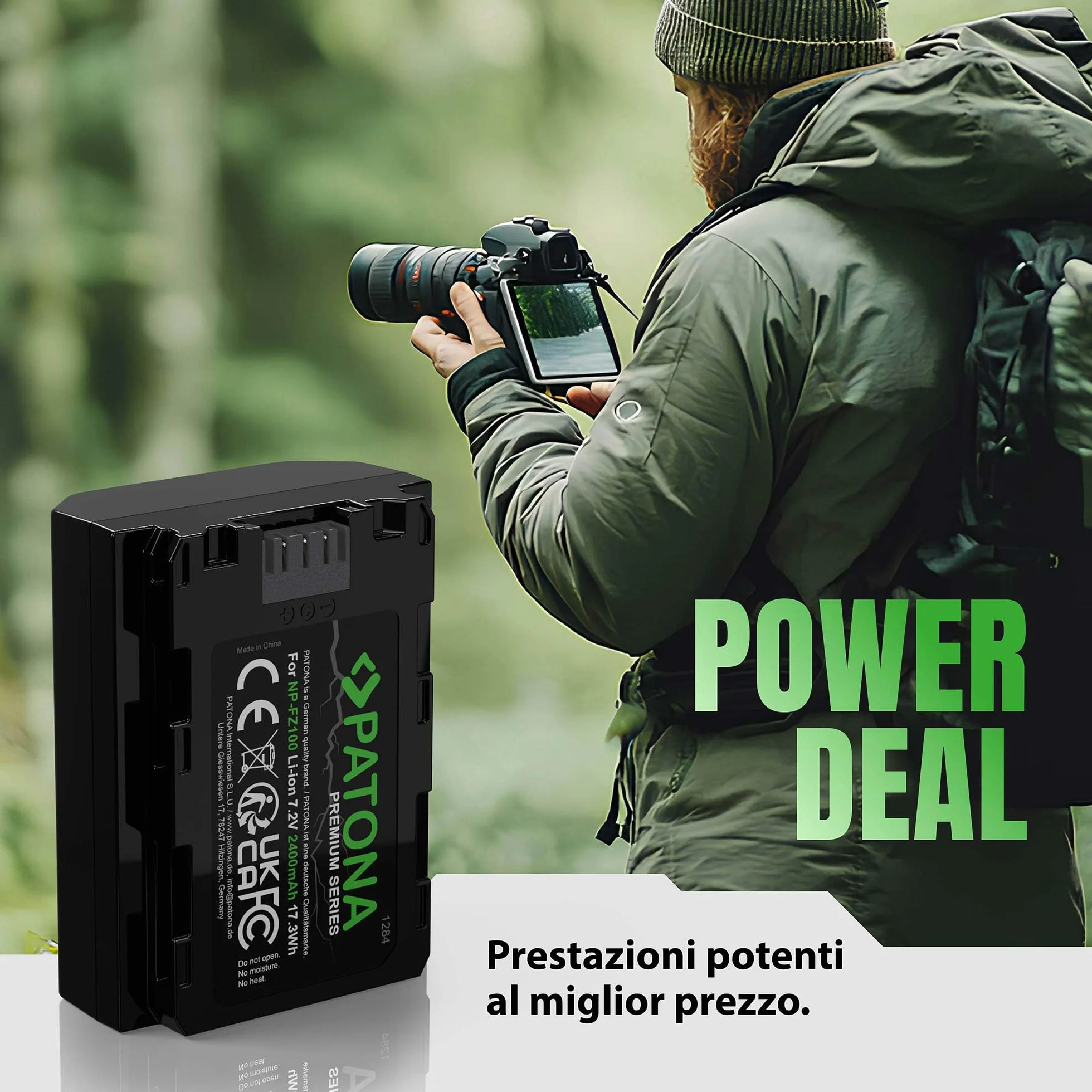PATONA 2x Premium Batteria NP-FZ100 2400mAh – ricambio per Sony Alpha 6600 6700 7 III/IV 7C II 7CR 7R IV/V A1 FX3 FX30 ZV-E1 – la scelta conveniente per la piattaforma FZ100