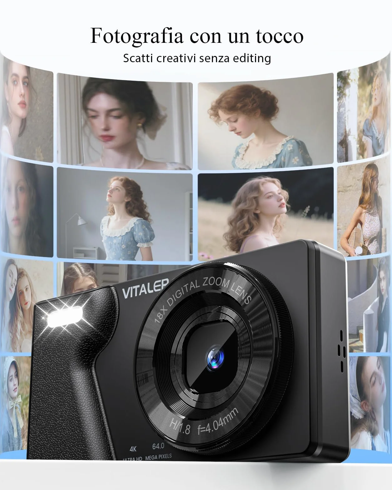 Macchina Fotografica Digitale 64MP 4K con Doppio Obiettivo,Batteria da 2000 mAh,Scocca in Lega di Zinco,Schermo LCD da 2,8",Zoom Digitale 18x per Principianti(Nero,NESSUNA SCHEDA SD)