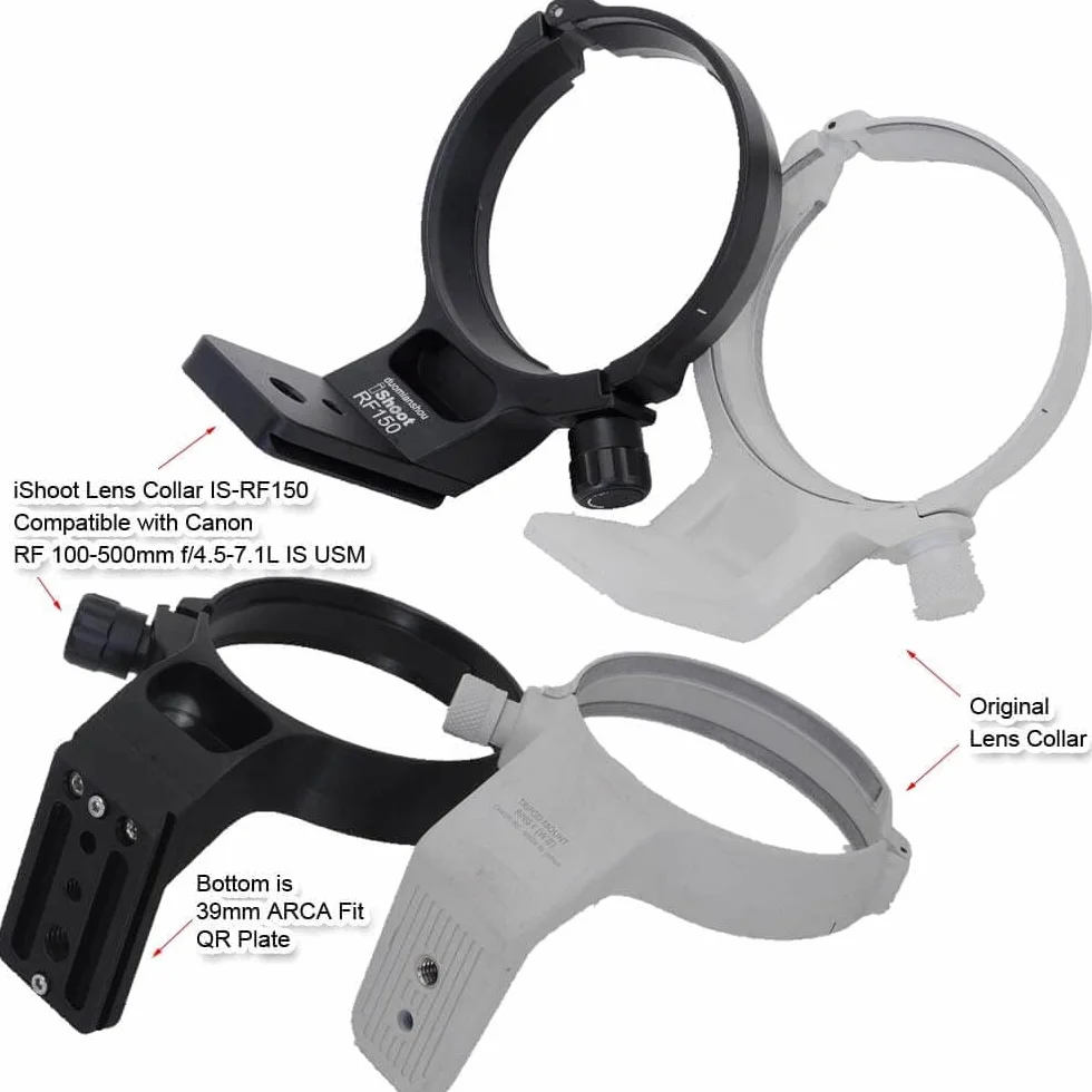 Collare per obiettivo ad anello per treppiede in metallo compatibile con Canon RF 100-500 mm f/4.5-7.1L IS USM, staffa di supporto per obiettivo inferiore è Arca-Swiss Fit Piastra a sgancio rapido