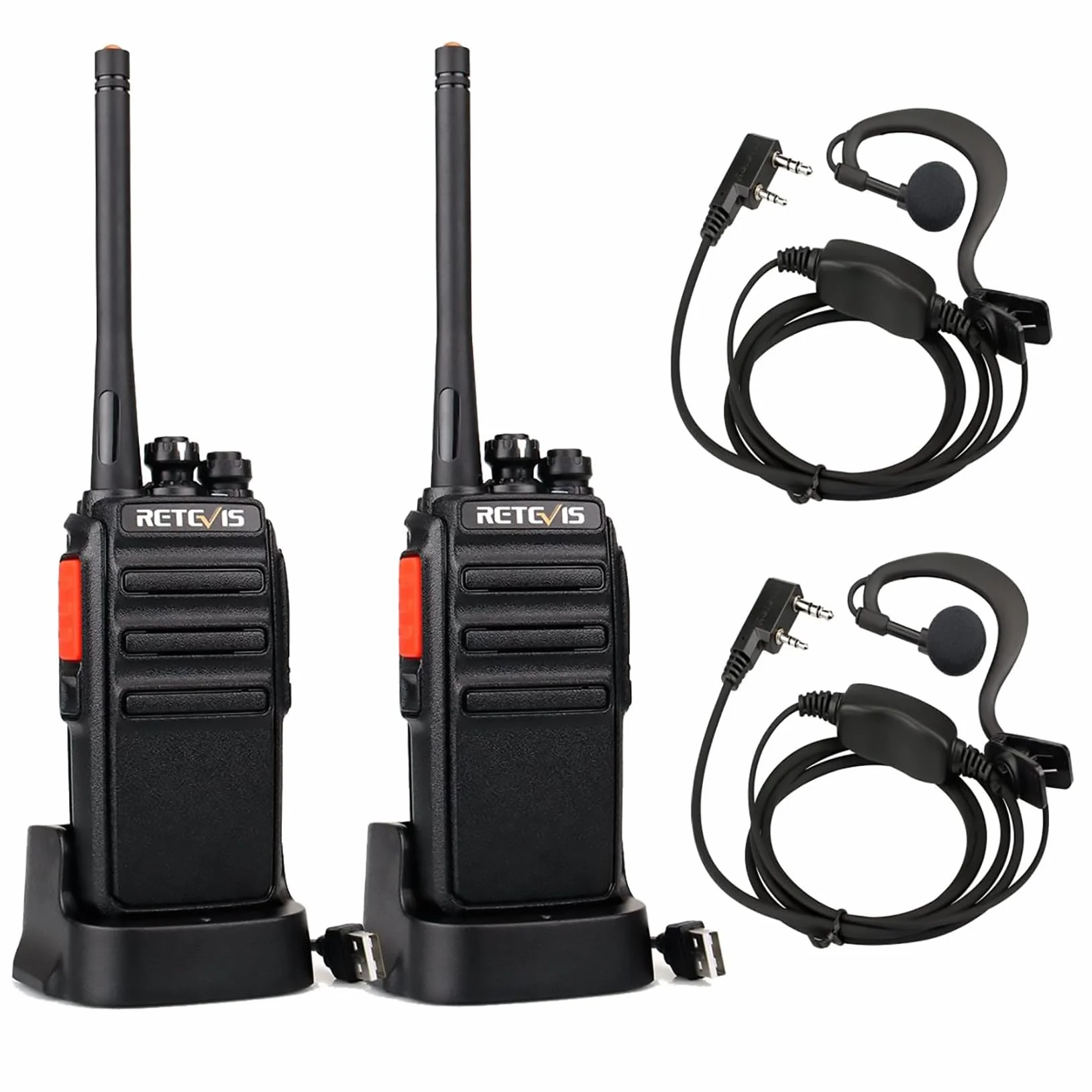 Retevis RT24 Walkie-Talkie, Ricetrasmittenti, PMR446 Licenza-Libero 16 Canali CTCSS/DCS, Facile da Usare, Walkie Talkie Ricaricabili con USB Base di Ricarica e Auricolare (1 Coppia, Nero)