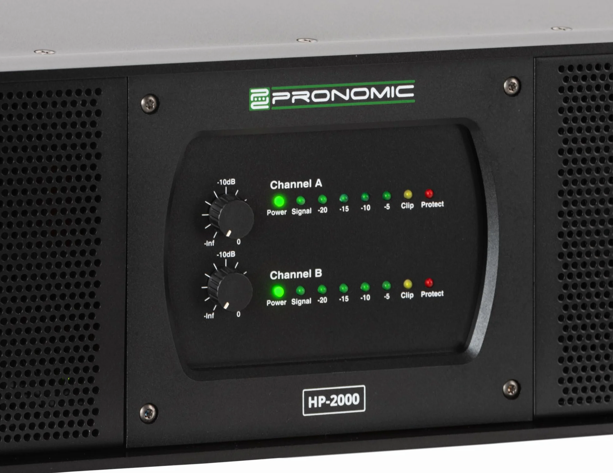 Pronomic HP-2000 Finale 2x 3000 Watt - Potenza in uscita (4 Ohm): 2x 3000 Watt - Filtri passa-alto/basso commutabili con frequenza crossover regolabile - Guadagno d'ingresso selezionabile - Nero