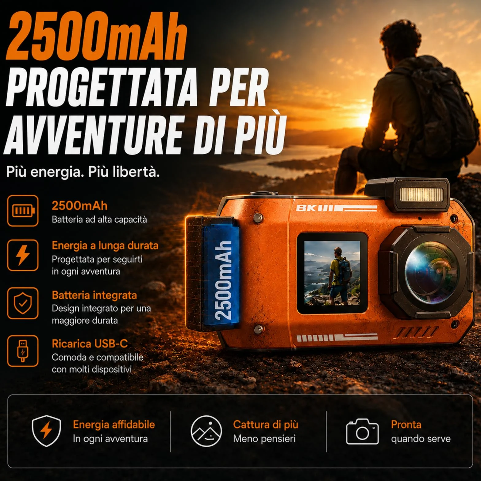 MaxMango D50 33FT Macchina Fotografica Subacquea Impermeabile, 8K 70MP Fotocamera Digitale con 16 GB di Scheda, Doppio Schermo 2.8'' per Selfie, 18x Zoom, Resistente a Polvere e Urti per Snorkeling