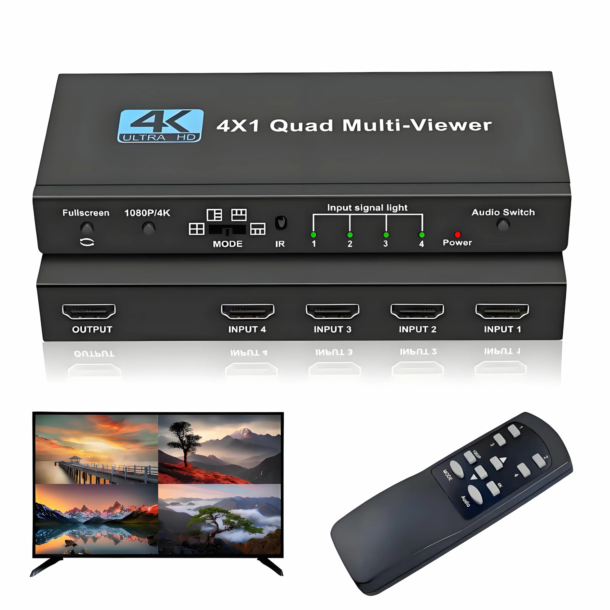 HDMI Multi-Viewer 4X1 Seamless Switcher 4 in 1 Out con Telecomando IR 4K 30Hz 1080P 60Hz