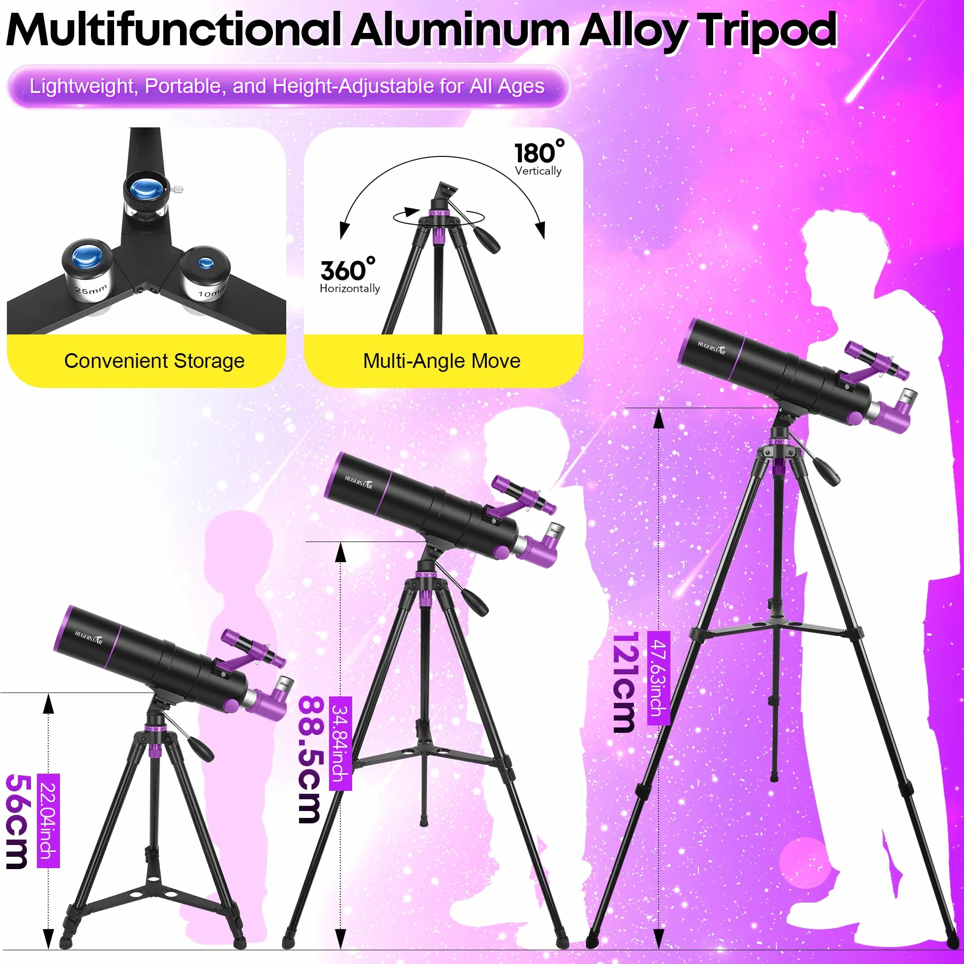 Telescopio Astronomico Professionale per Adulti e Bambini, 90/550mm Telescopio Rifrattore Portatile per Principianti con Treppiede Regolabile, Filtro Lunare, Adattatore Telefonico e Borsa