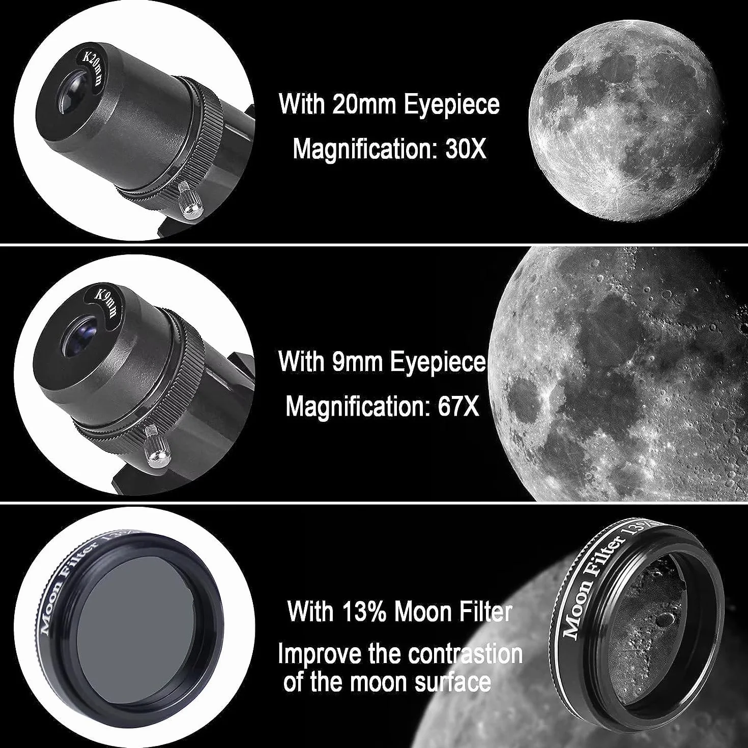 Celticbird Telescopio Telescopio astronomico di rifrazione per adulti e principianti - AZ Mount con zaino, filtro lunare 80560