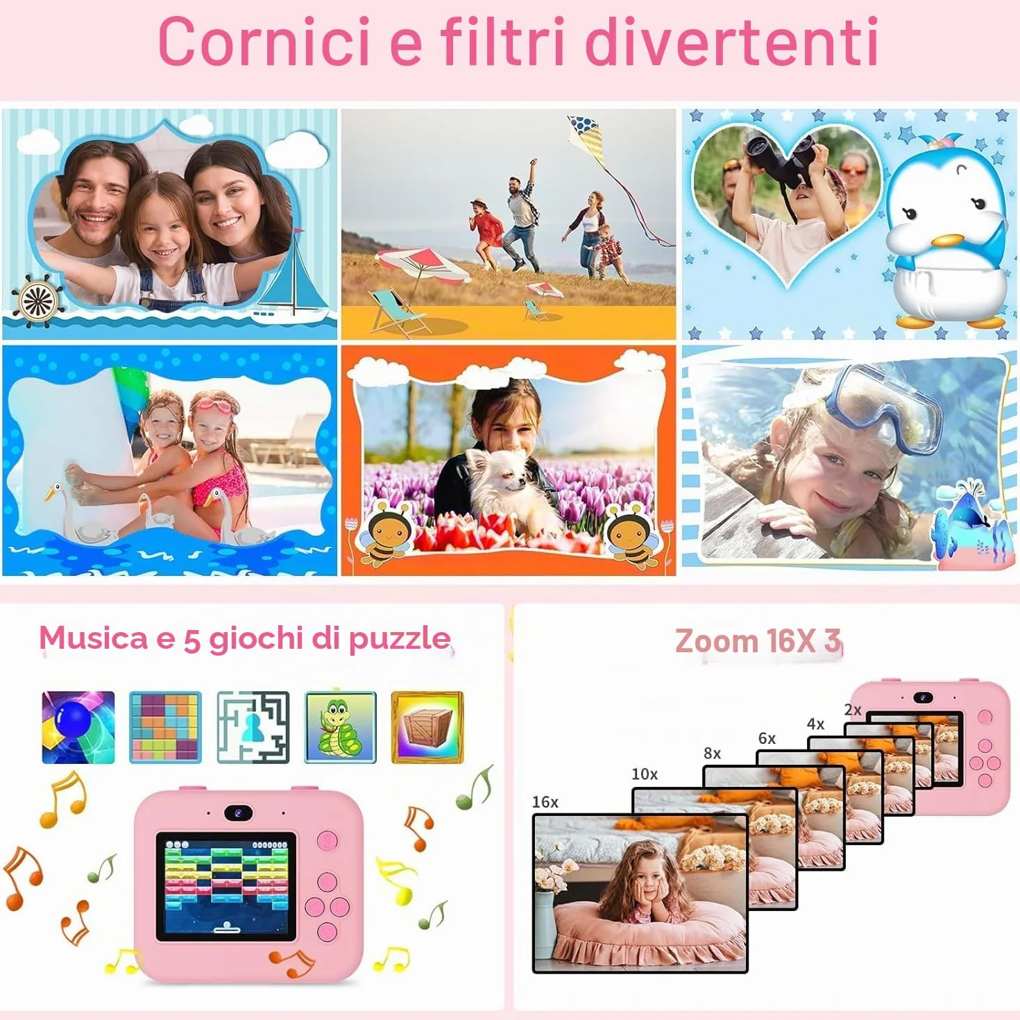ASTGMI Macchina Fotografica Bambini Istantanea, 2,4 Pollici 1080P Fotocamera Bambini Selfie con Carta da Stampa e 32GB Scheda, Giocattolo Regalo di Natale Bambino e Bambina 3 4 5 6 7 8 Anni (Rosa)