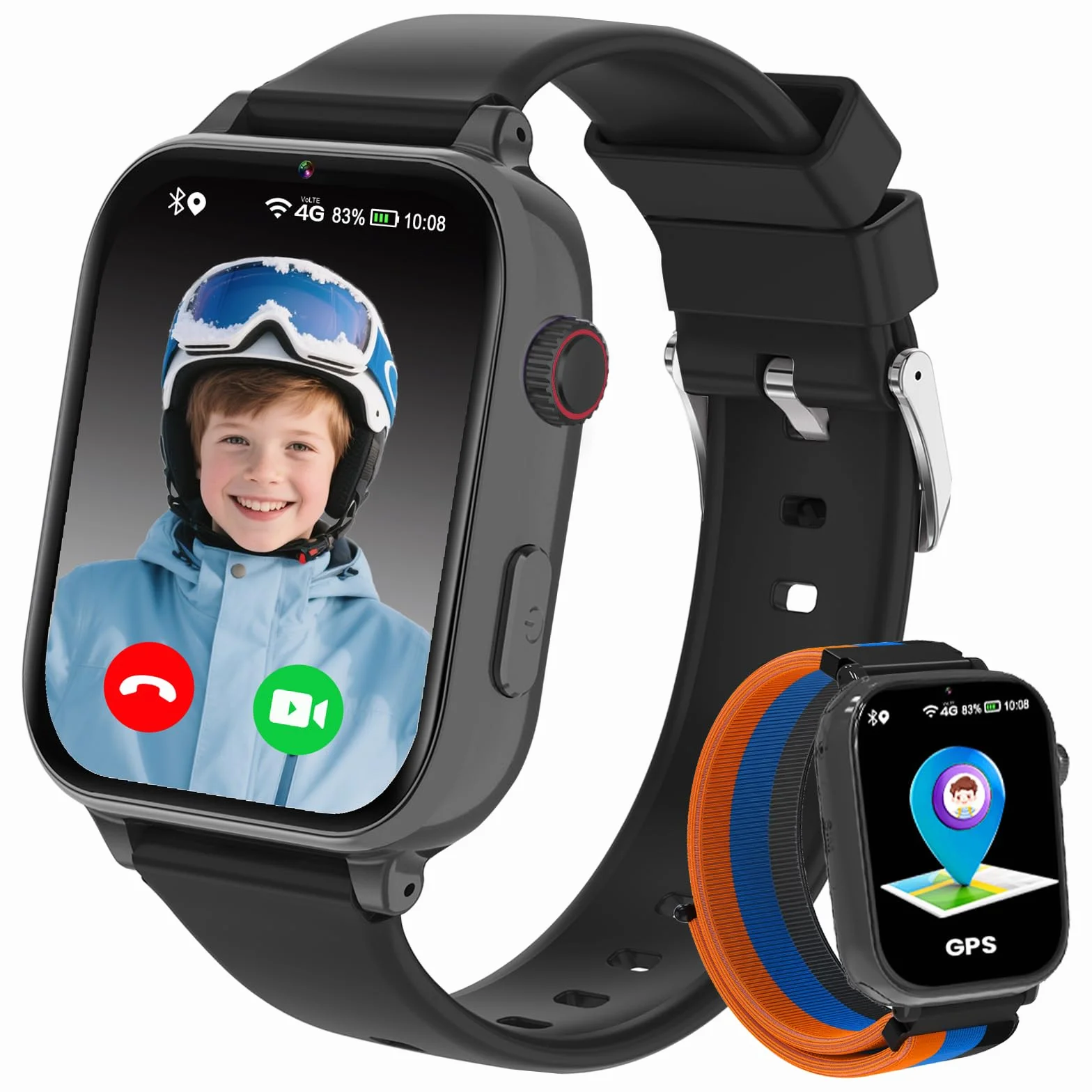 Smartwatch Bambini GPS 4G, Orologio Intelligente per Ragazza e Ragazzo con Telefono, Videochiamata, Chat, Sveglia, Camera, Modalità Classe, Gioco, Smart Watch Bambino Bambina 4-12 Anni Regalo, Nero