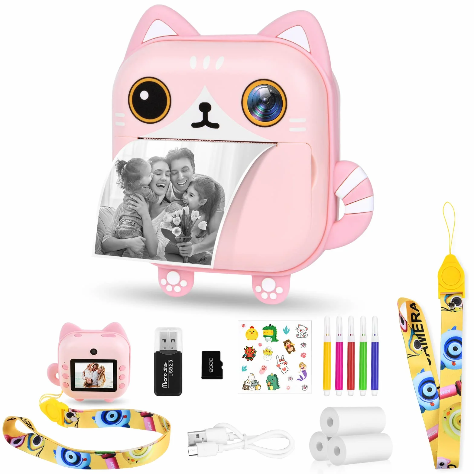 Ainiv Macchina Fotografica Istantanea per Bambini,1080P HD Digitale Fotocamera Instant Print, 2.4 Pollici con Selfies+32GB SD Scheda+3 Rotoli di Carta da Stampa,Regali per Ragazze Ragazzi da 3-12 Anni
