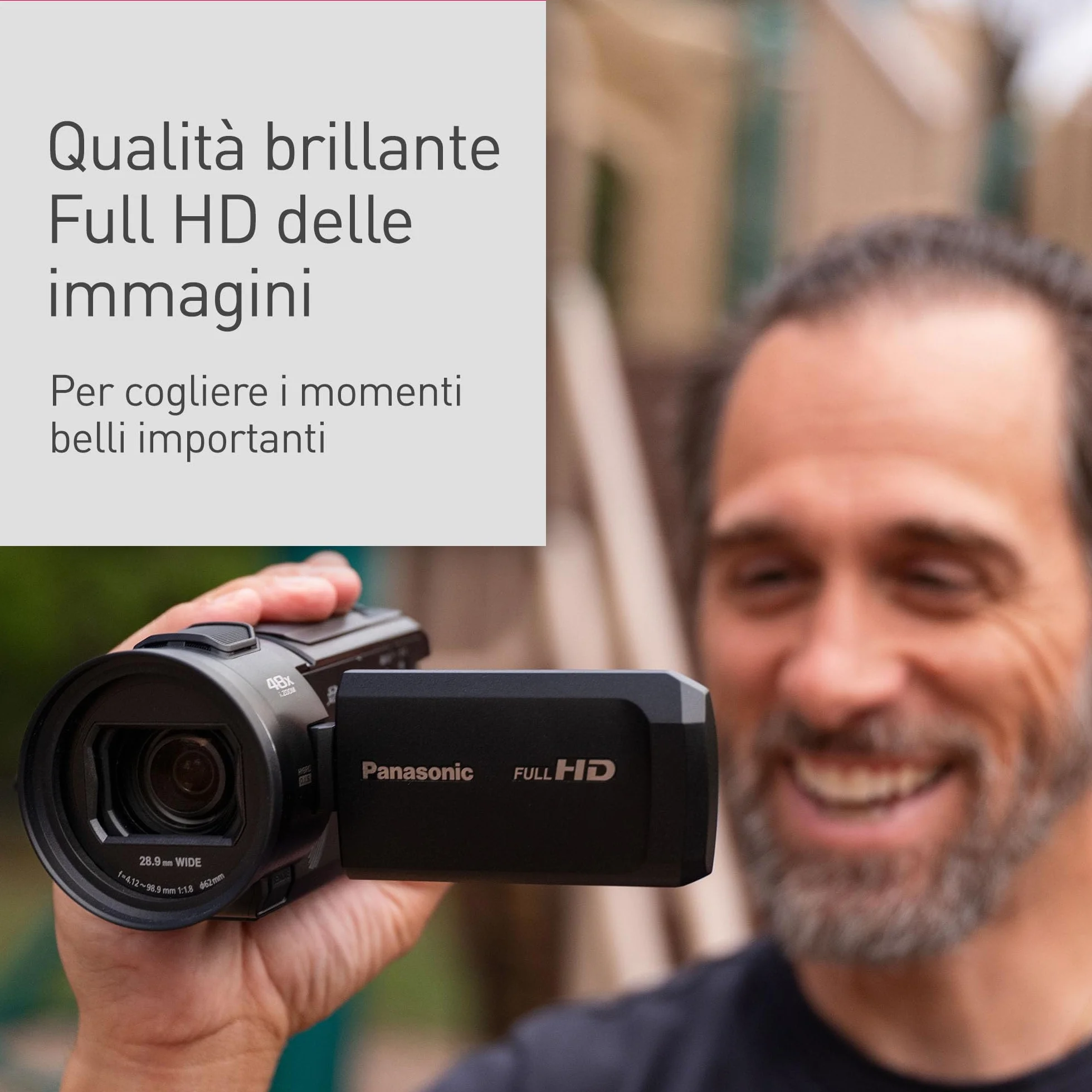 Panasonic HC-V900E-K Videocamera Compatta Full-HD, Grandangolo 25 mm, Zoom Ottico 24x, Nero