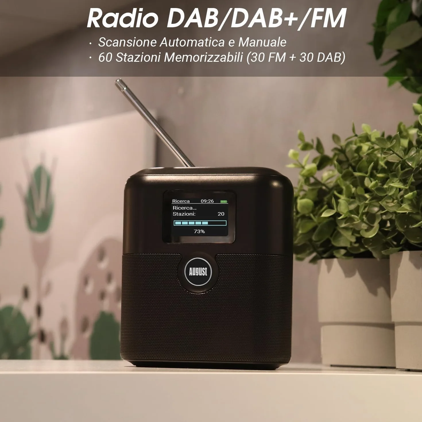 August MB330 Radio DAB Portatile con Bluetooth - DAB/DAB+/FM Radio Digitale, USB Ricaricabile Doppio Radiosveglia, 60 Preset,Timer Spegnimento,AUX In/Out,EQ,Display Colori per Cucina, Camera e Outdoor