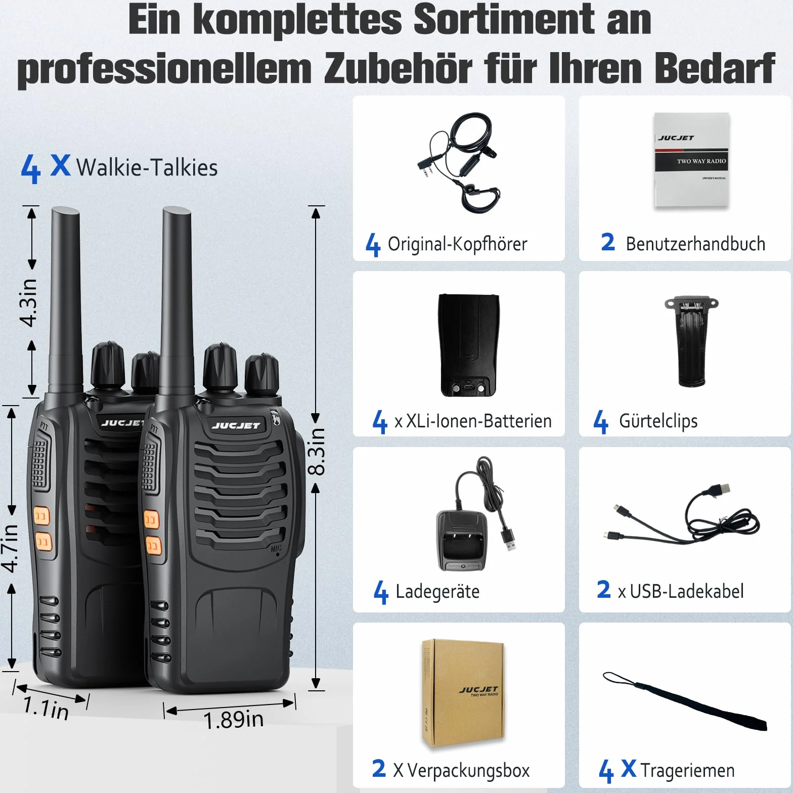 Walkie Talkies 88E, PMR446 Radio bidirezionale senza licenza, PMR 446MHz Frequenza Civile Ricetrasmittente 16 canali, Portatile Walkie-Talkie Professionali con Auricolare (nero, 4 pezzi)