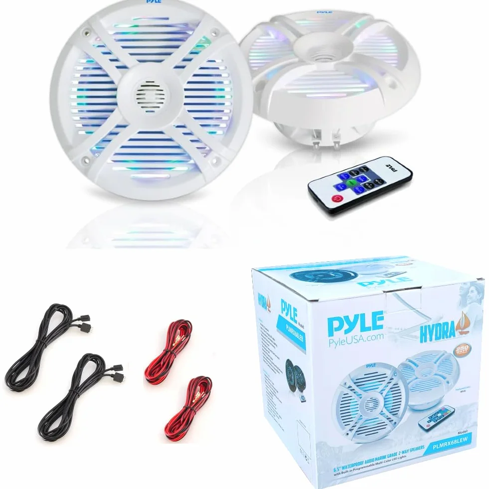 2 HYDRA PLMRX68LEW altoparlanti marini a 2 vie da 6,5" 16,5 cm 165 mm, 125 watt rms 250 watt max, 4 ohm, impermeabili, con led rgb, a coppia + telecomando omaggio