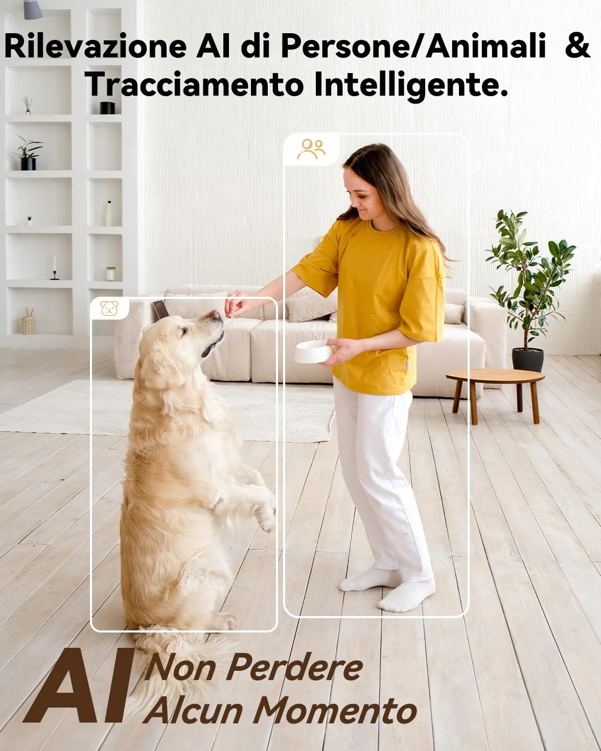 Imou 3K(3MP+3MP) Telecamera WiFi Interno Doppio Obiettivo, 360°PTZ Videocamera Sorveglianza con One-Touch Chiamata, Rilevamento AI Umano/Animali, Visione Notturna a Colori, Modalità Privata, 2,4/5GHz