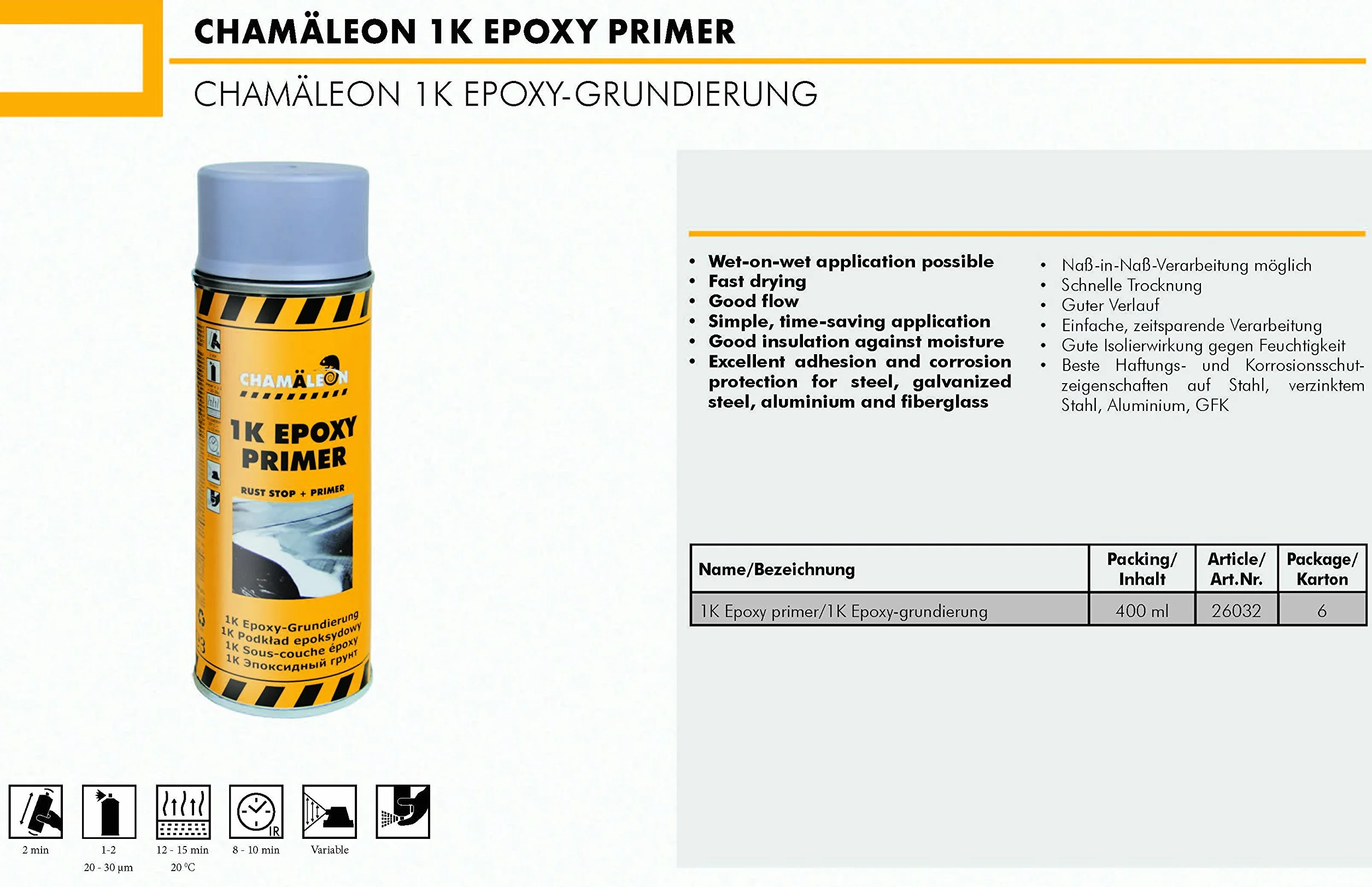 Chamäleon 1 primer epossidico grigio da 400 ml 1K protezione anticorrosione a spruzzo