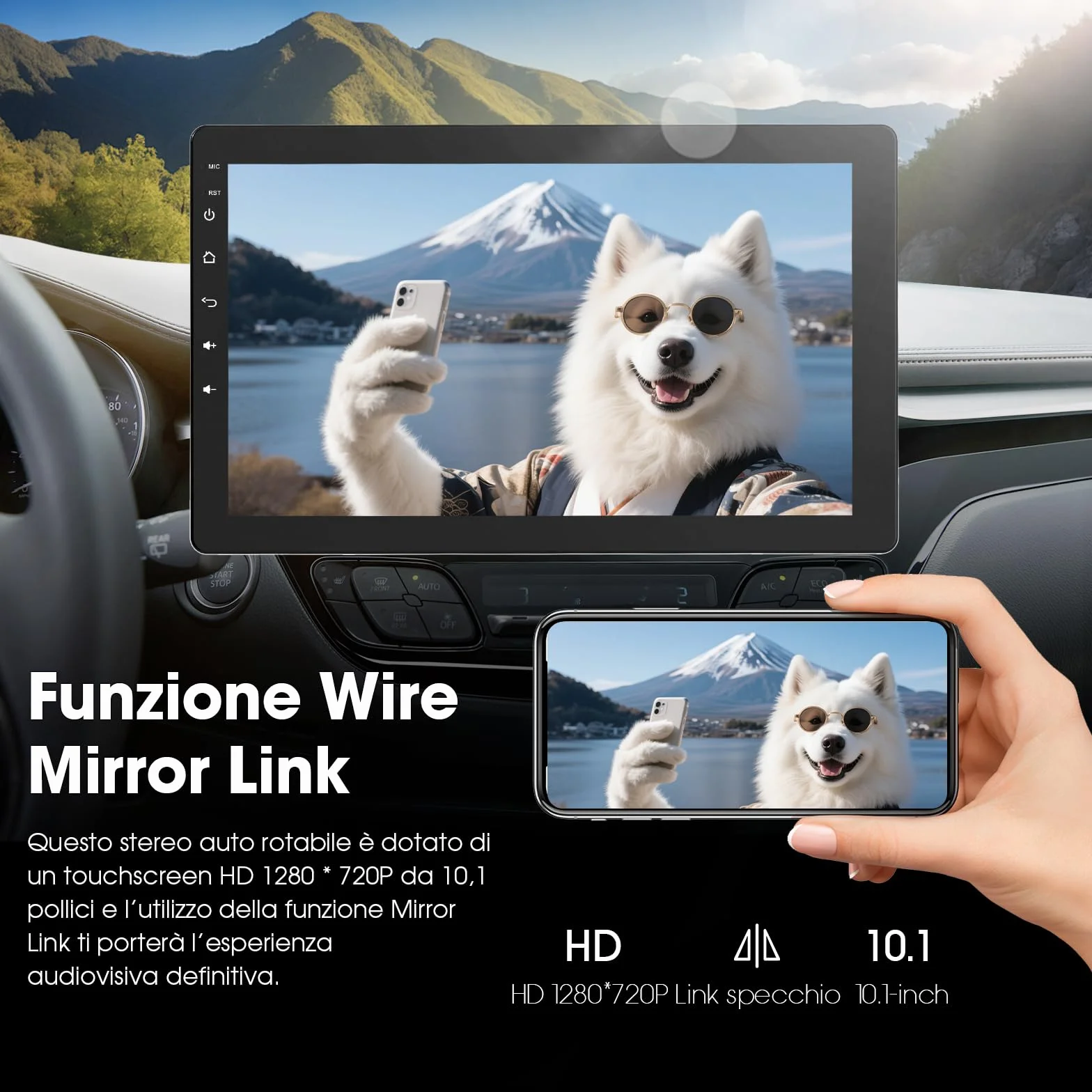 Haudio Autoradio Girevole a 360°, Stereo Bluetooth 1 DIN Carplay Wireless e Android Auto, Touchscreen IPS 10.1 Pollici Car Play con Mirror Link,Controllo vocale,RDS/FM/AM,Fotocamera Posteriore 720P