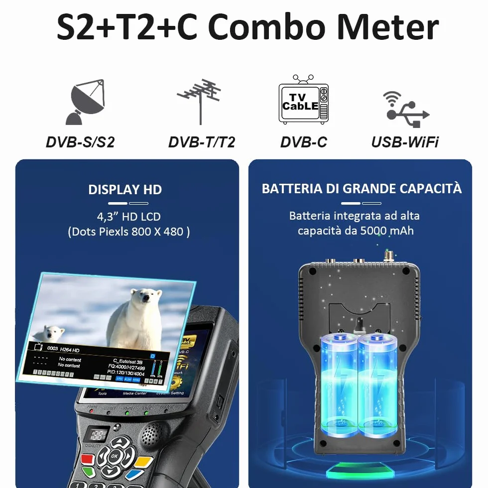 VF9930 Max Misuratore Di Campo HD(10bit) Combinato DVB-S2/S/S2X/T2/T/C, Misuratore Segnale Digitale Terrestre HD Con Spettro/Scr/Dcss, Satfinder Rilevatori Di Satellite H.264/265/HEVC