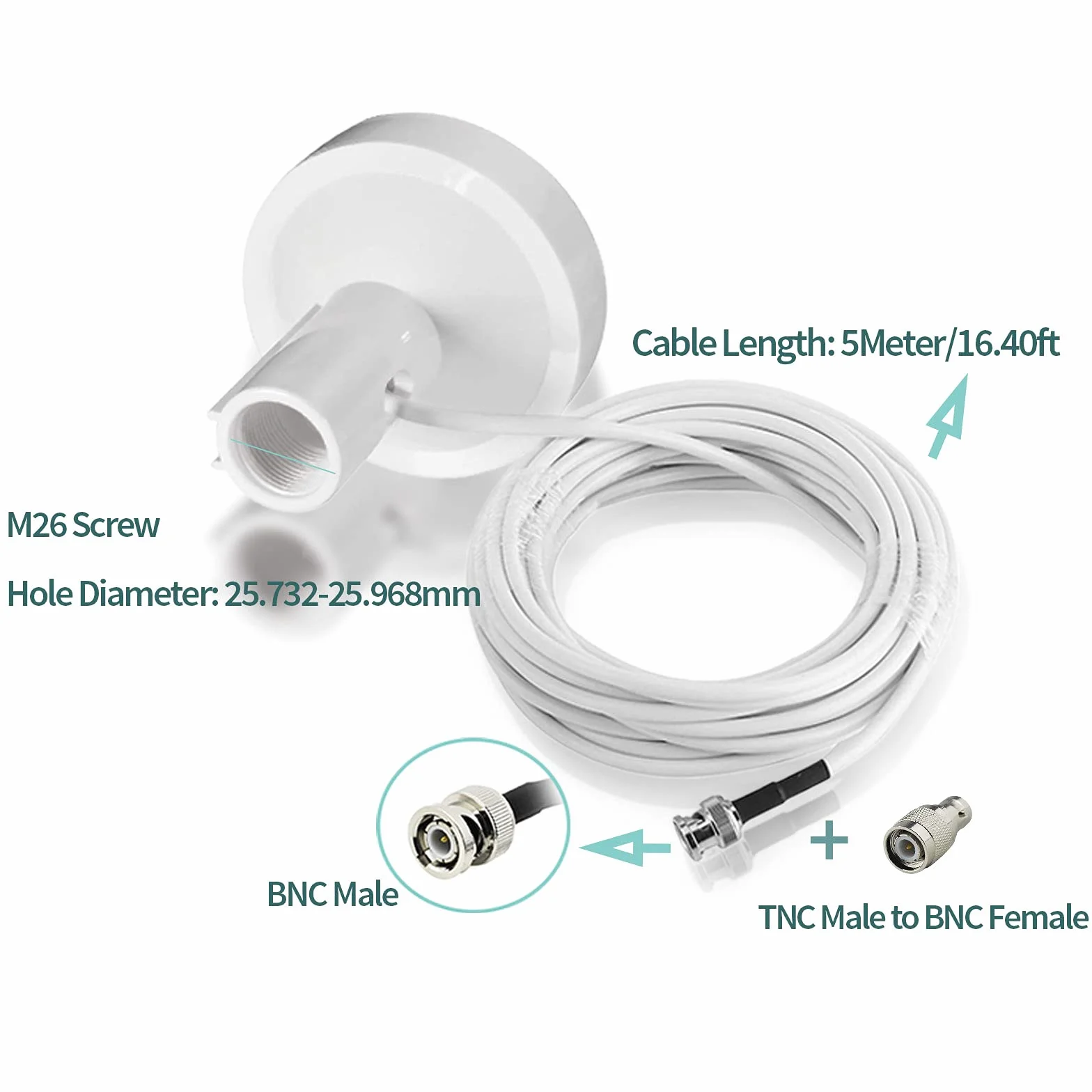 Bingfu Antenna GPS Barca Marino Funghetto BNC e TNC 5m Compatibile con Garmin GPSMAP MAP NavTalk StreetPilot Furuno Matsutec Trimble Ecoscandaglio Trasduttore Unità Ricevitore Modem GPS