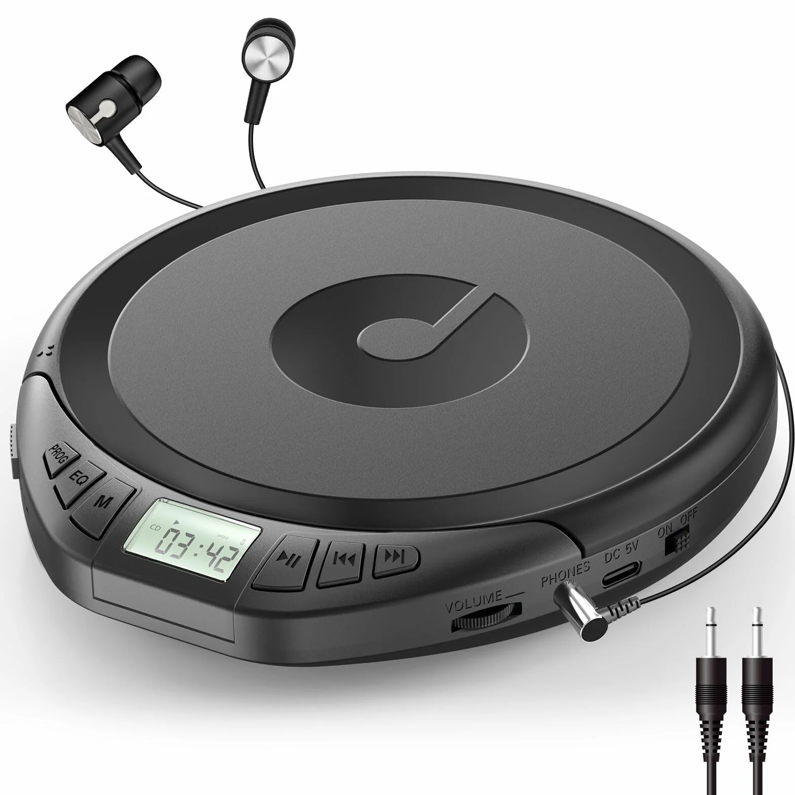 Lettore CD Portatile HiFi con Cuffie Display LCD Anti-Skip