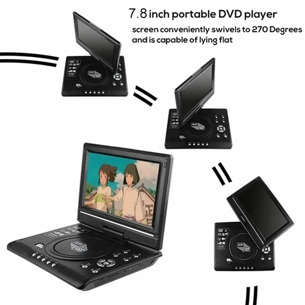TV Portatile da 7,8 Pollici Lettore Dvd per Auto da Casa HD VCD CD Lettore MP3 HD EVD con TV/FM/USB/Funzione di Gioco-Spina UE, 500139987
