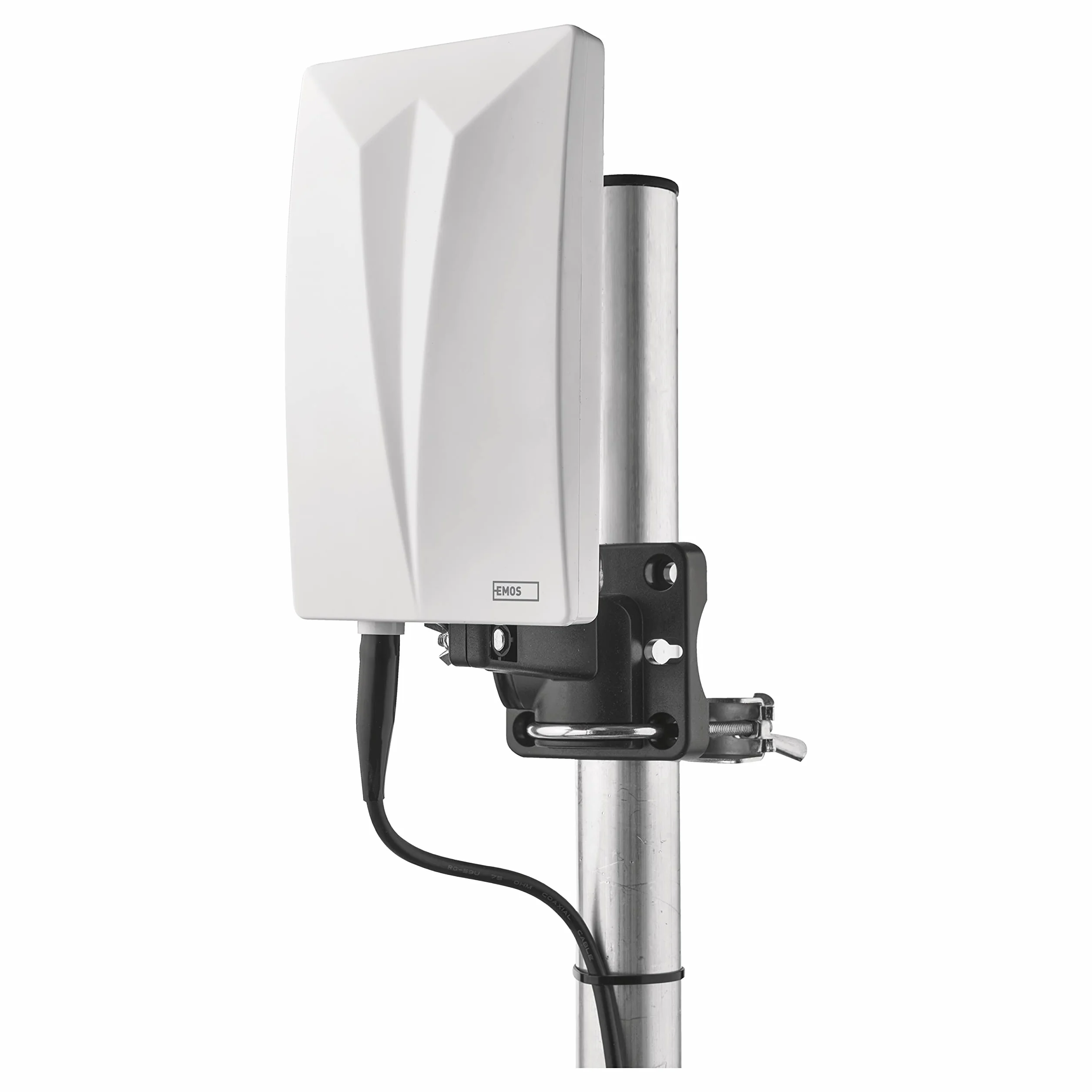 EMOS - Antenna interna ed esterna VILLAGE, antenna attiva universale per la ricezione a lunga distanza (0-80 km) di DVB-T2, DAB, FM, Full HD, con filtro LTE integrato, filtro 4G, 5G e amplificatore