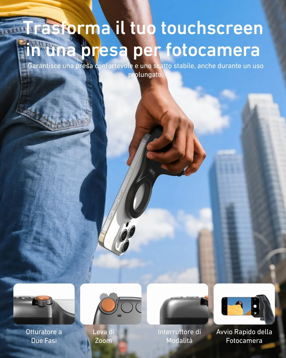 TELESIN Fun Shot Impugnatura Smartphone, Magnetica Impugnatura per Smartphone con Telecomando Bluetooth Staccabile, Filettatura da 1/4, Compatibile con iPhone & Android, Selfie Vlog (Nero)
