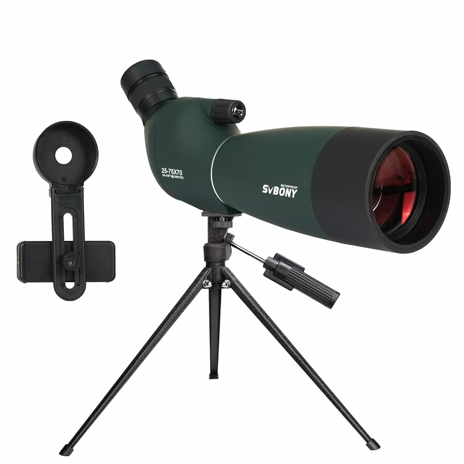 Svbony SV28PLUS Cannocchiale, con Treppiede, 25-75x70mm HD BAK4, A5 Rosso Vino FMC Impermeabile,Cannocchiale Terrestre con Adattatore Telefono Borsa, per Tiro a Segno Tiro, con l'arco Birdwatching