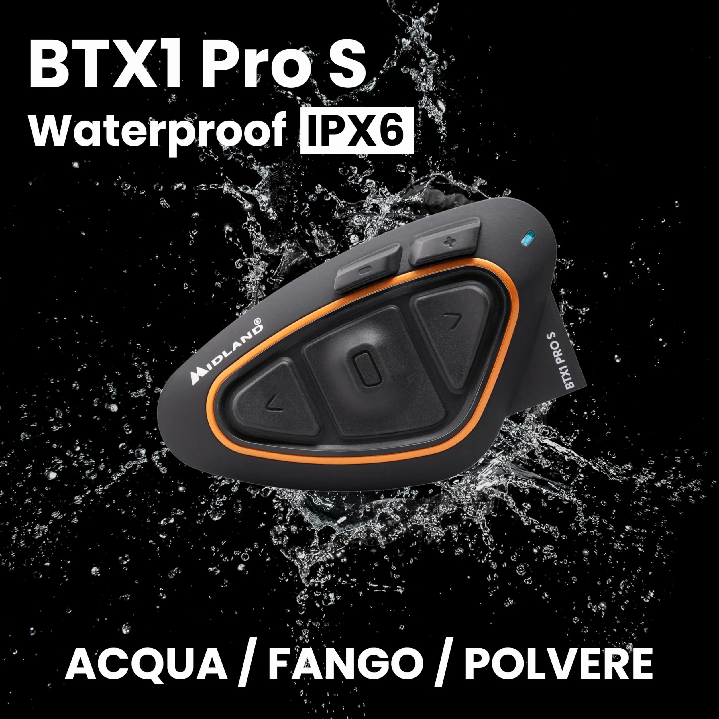 Midland - Interfono Moto Bluetooth Coppia BTX1 Pro S Twin, Auricolari Casco Moto Impermeabili IPX6, Copertura 800m Fino a 4 Persone in Conference - Batteria 23H, Cancellazione Rumore, Radio FM via App