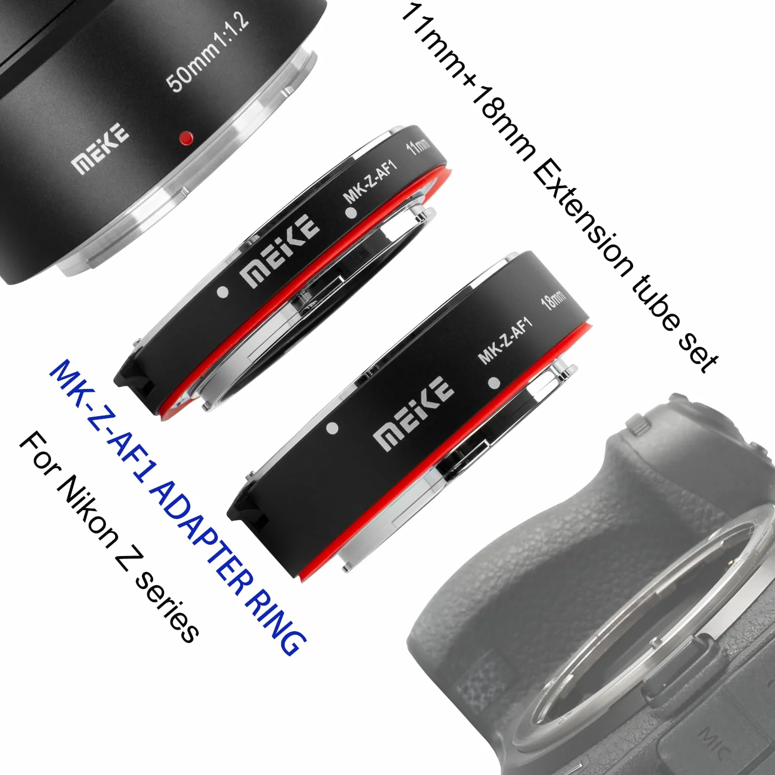 Meike MK-Z-AF1 - Anello adattatore per tubo macro autofocus (11 mm + 18 mm), compatibile con Nikon Z5 Z6 Z7 Z50