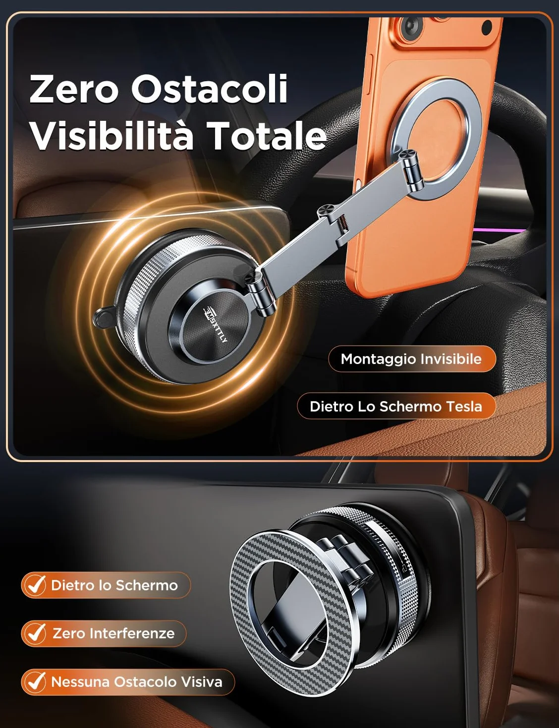 MSXTTLY Supporto Magnetico Cellulare Auto, 2026 Vmag-S3 Forte Ventosa, Rotazione 360°, Compatibile con iPhone 17–12 e Android, Nero