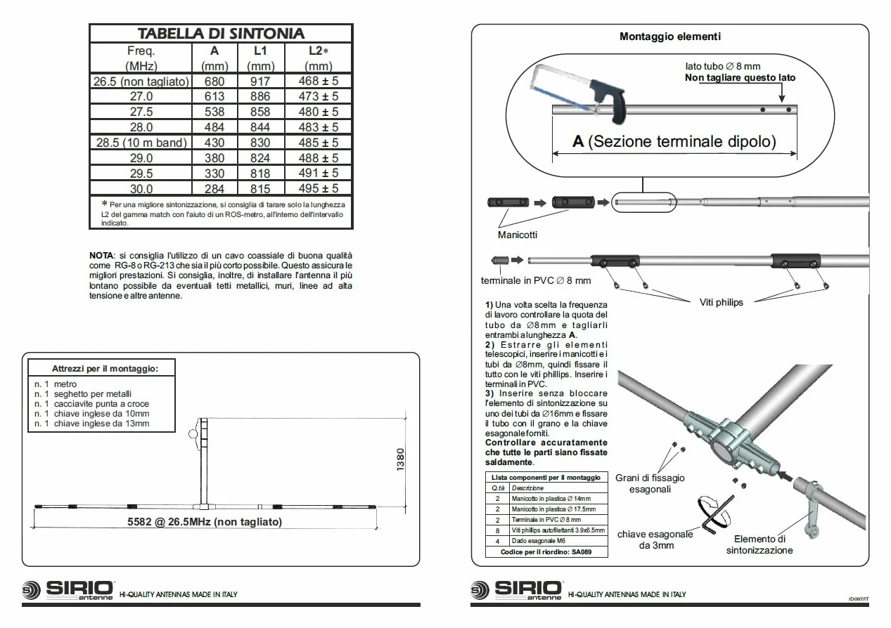 SIRIO SD-DIPOLE ANTENNA 26.5-30 MHz TARABILE