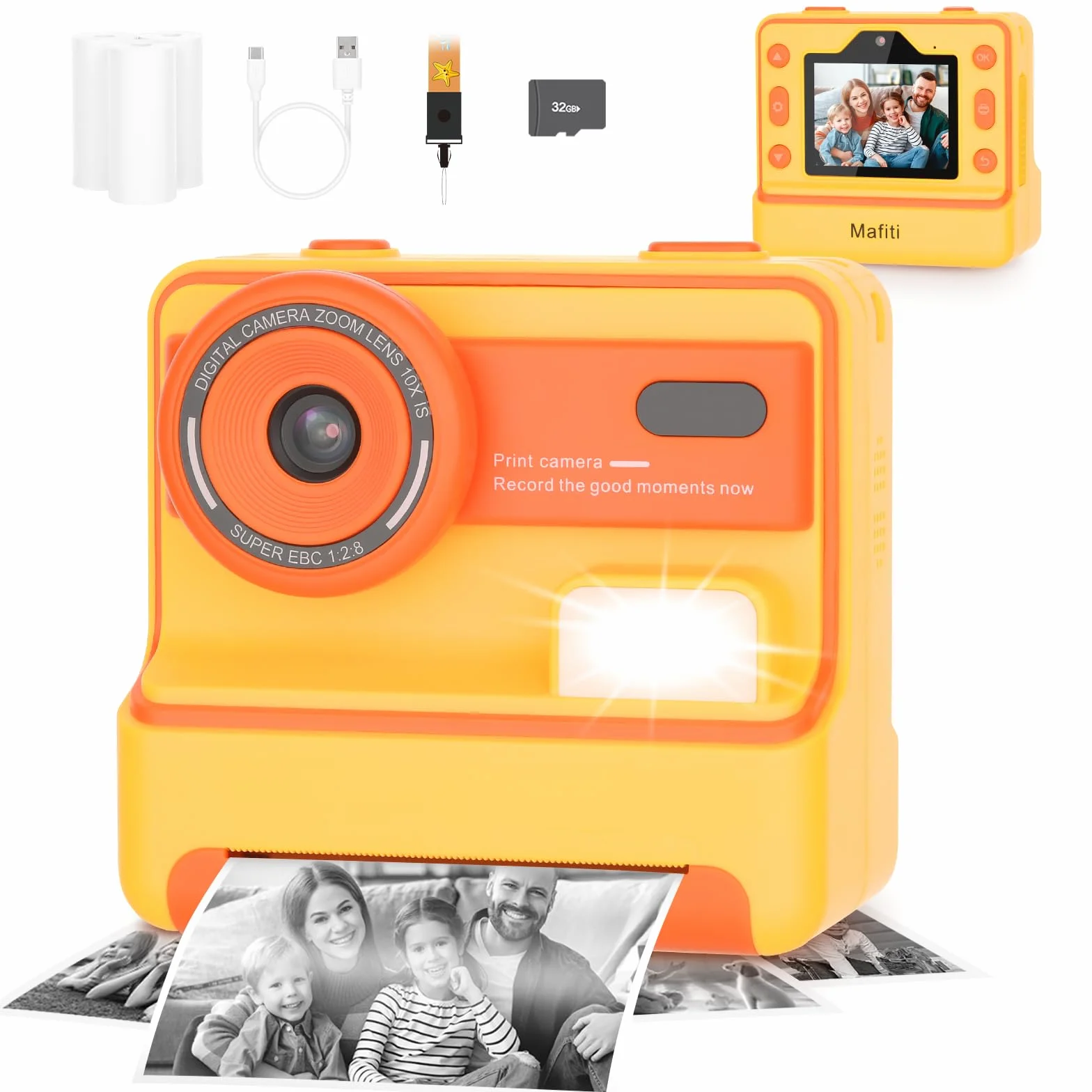Mafiti Kids Camera Instant Print, Fotocamera istantanea 1080P per bambini, Fotocamera digitale selfie con display da