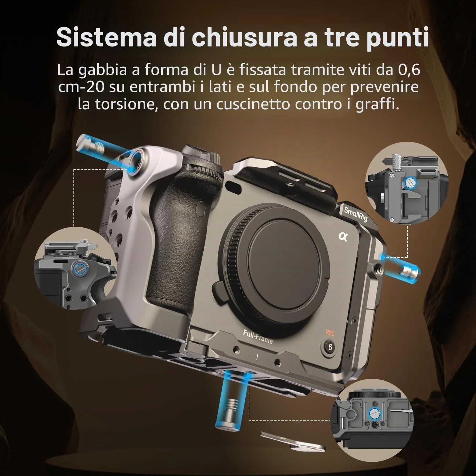 SMALLRIG FX3/FX30 HawkLock Quick Release Cage Kit per Sony FX3 / FX30 con Estensione Maniglia XLR, Cinturino da Polso e Morsetto per Cavi per HDMI, QR NATO Rail/Piastra QR per Arca - 4771