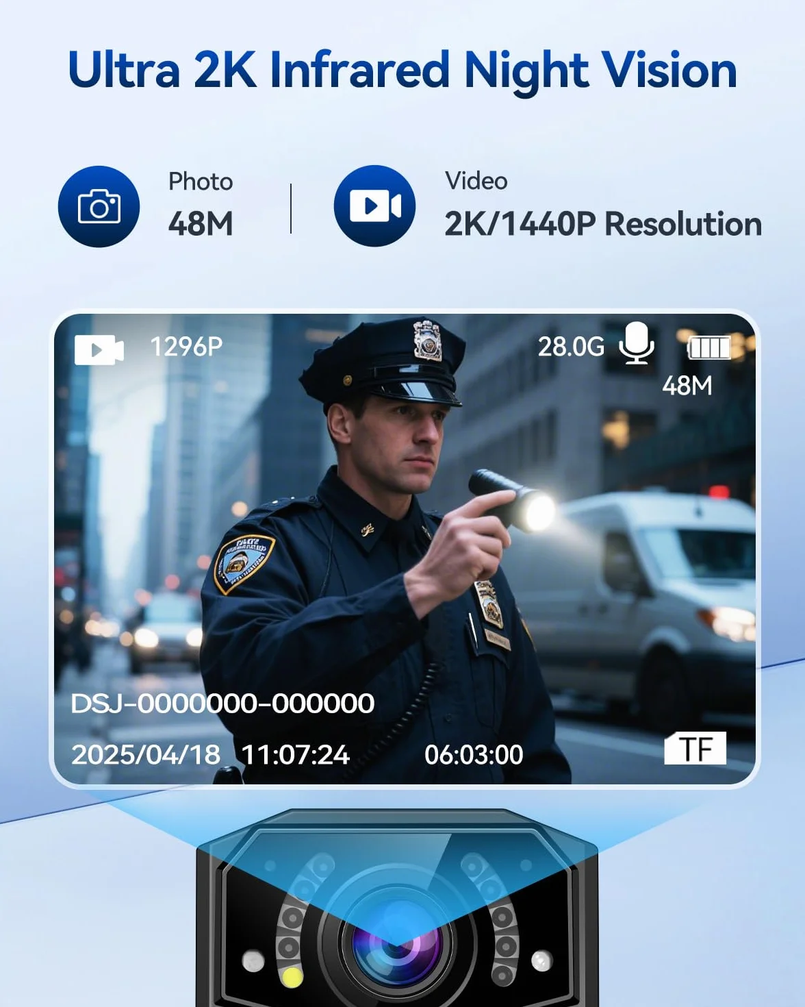 CAMMHD Z3-32G Bodycam Polizia 1440P Grandangolo 130° Body Cam Impermeabile 8-10 Ore 3000mAh Scheda Esterna Visione Notturna Adatta per le Forze dell'ordine di Sport all'aria Aperta